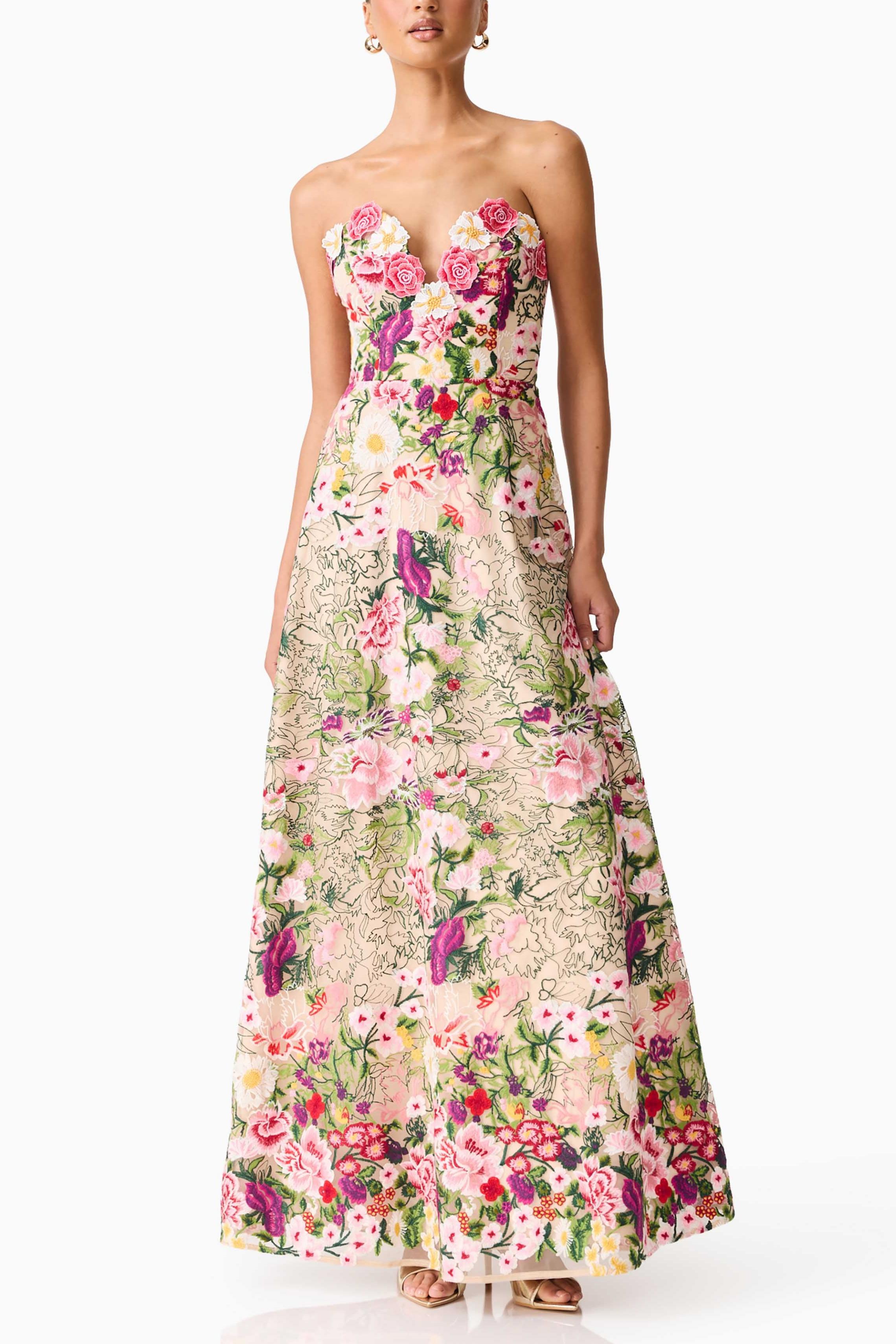 Embroidered Floral Off-Shoulder Maxi Dress