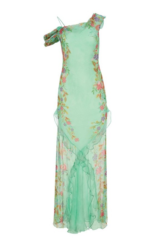 Chiffon Floral Ruffle Maxi Dress