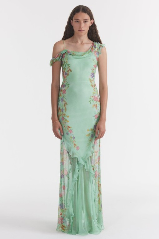 Chiffon Floral Ruffle Maxi Dress