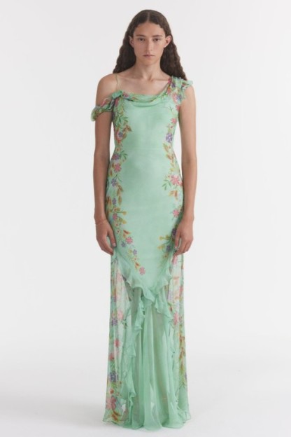 Chiffon Floral Ruffle Maxi Dress