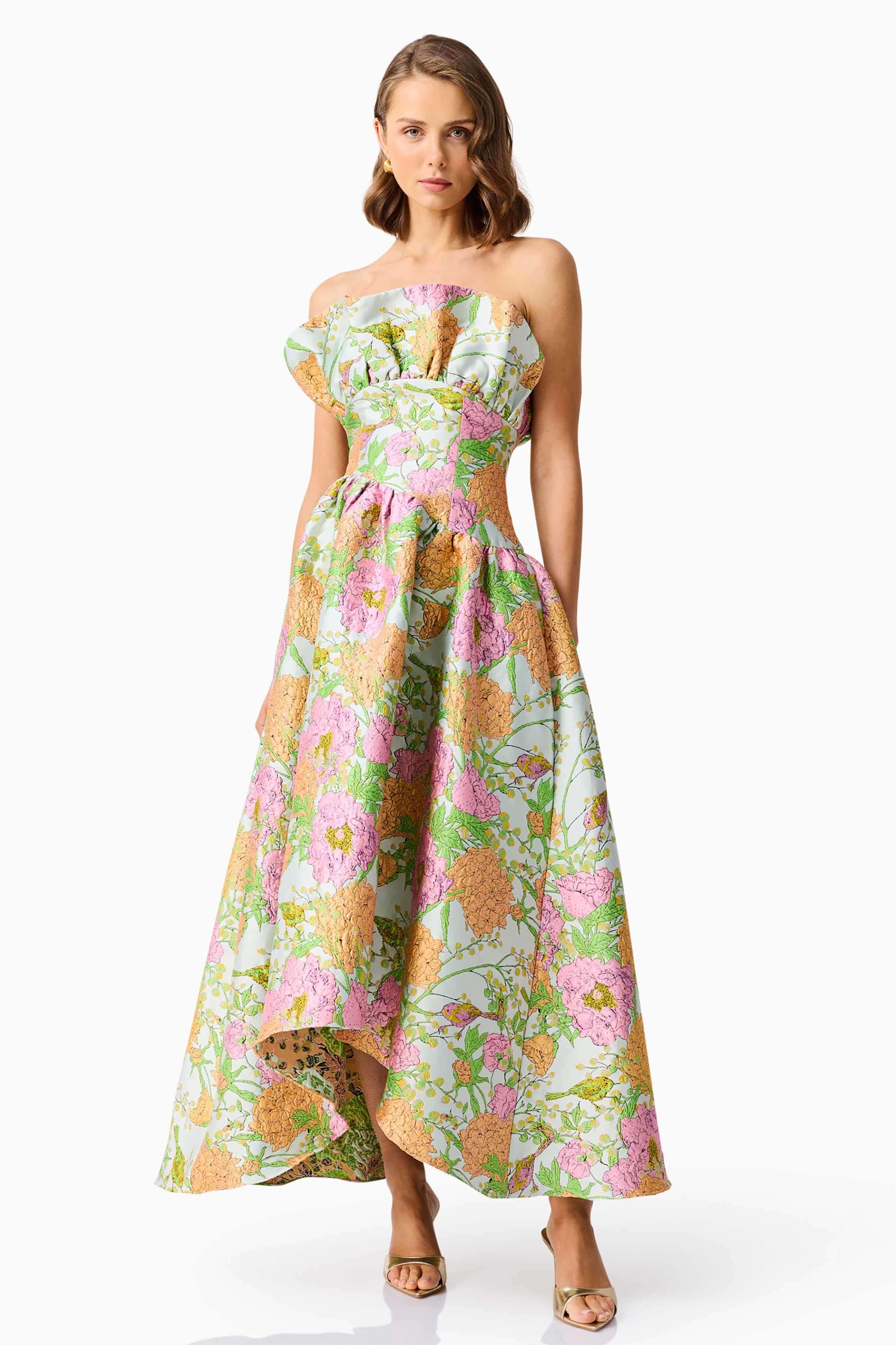 Satin Floral Off Shoulder  Midi Dress