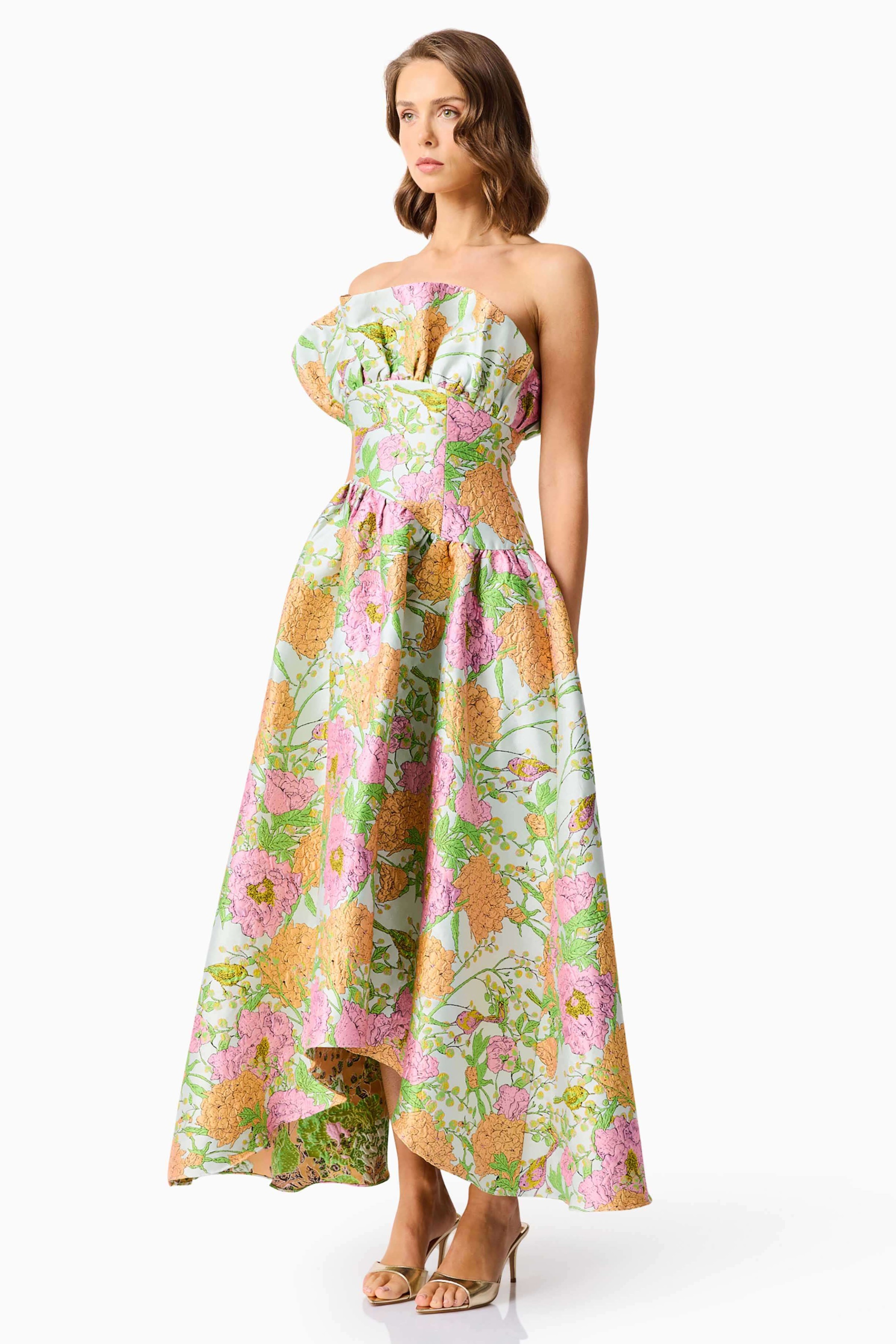 Satin Floral Off Shoulder  Midi Dress