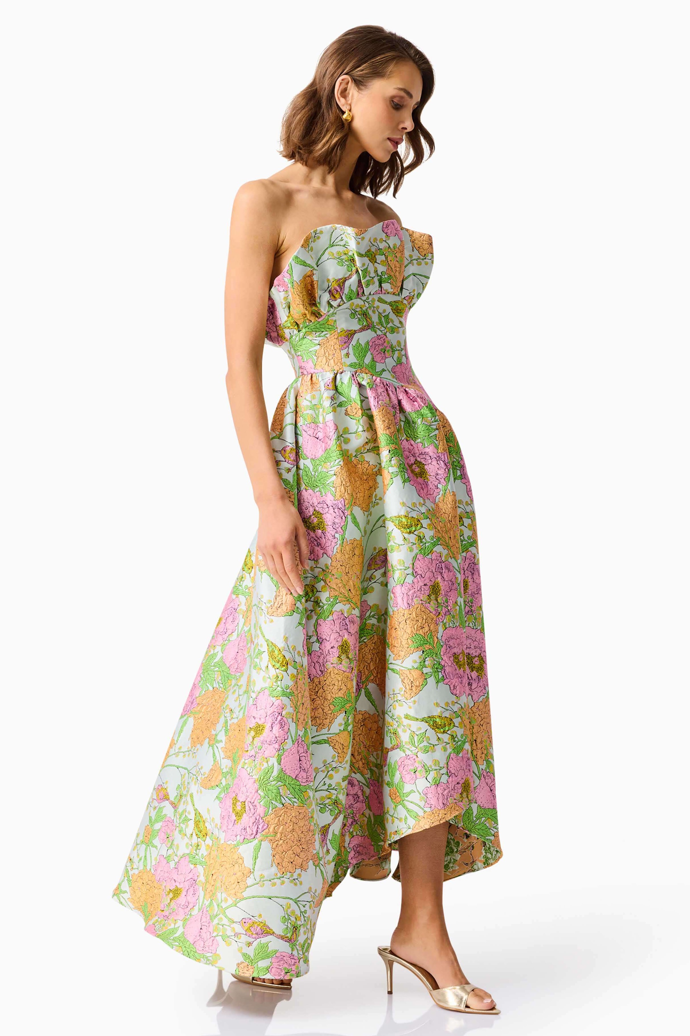Satin Floral Off Shoulder  Midi Dress