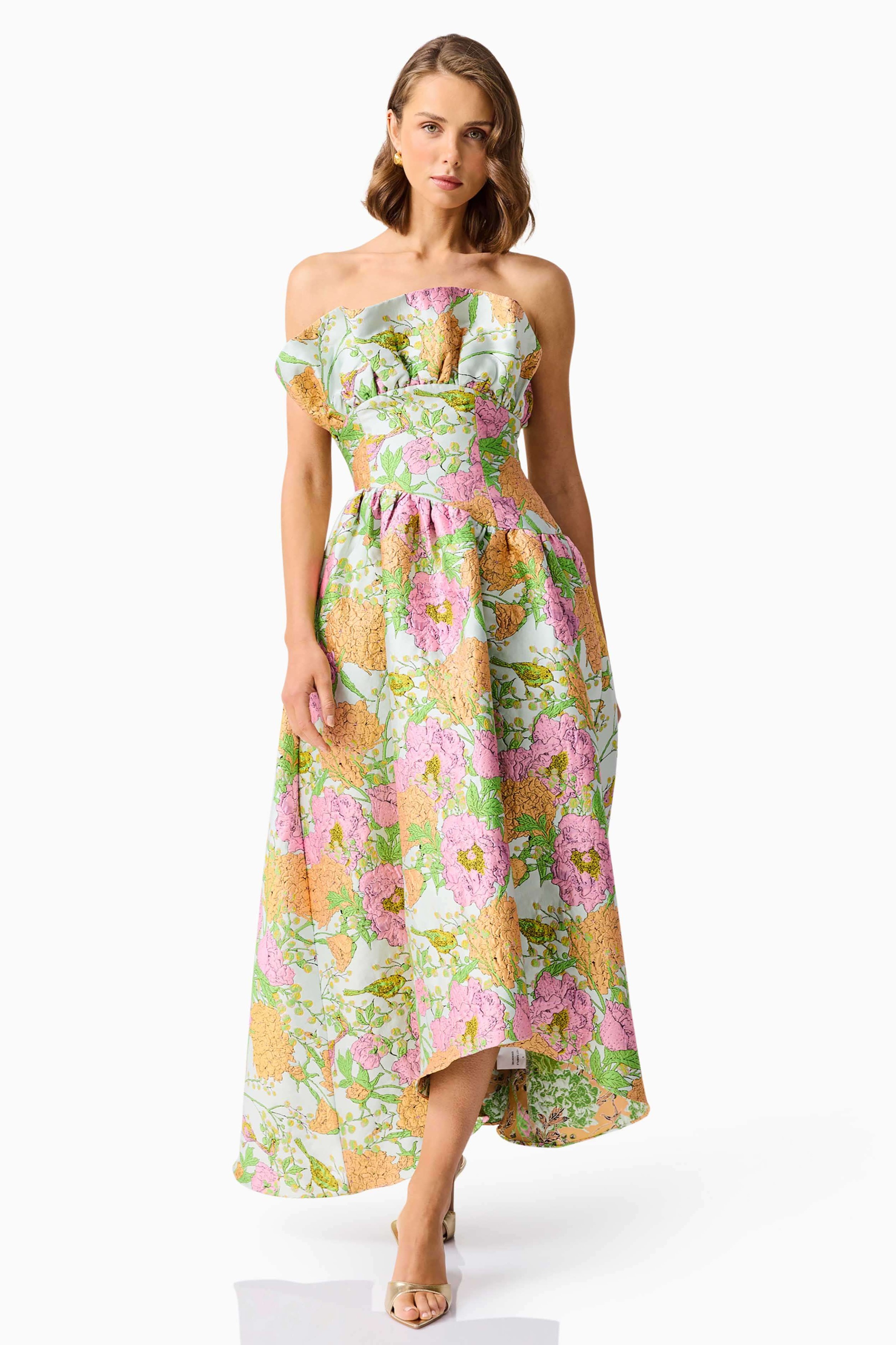 Satin Floral Off Shoulder  Midi Dress