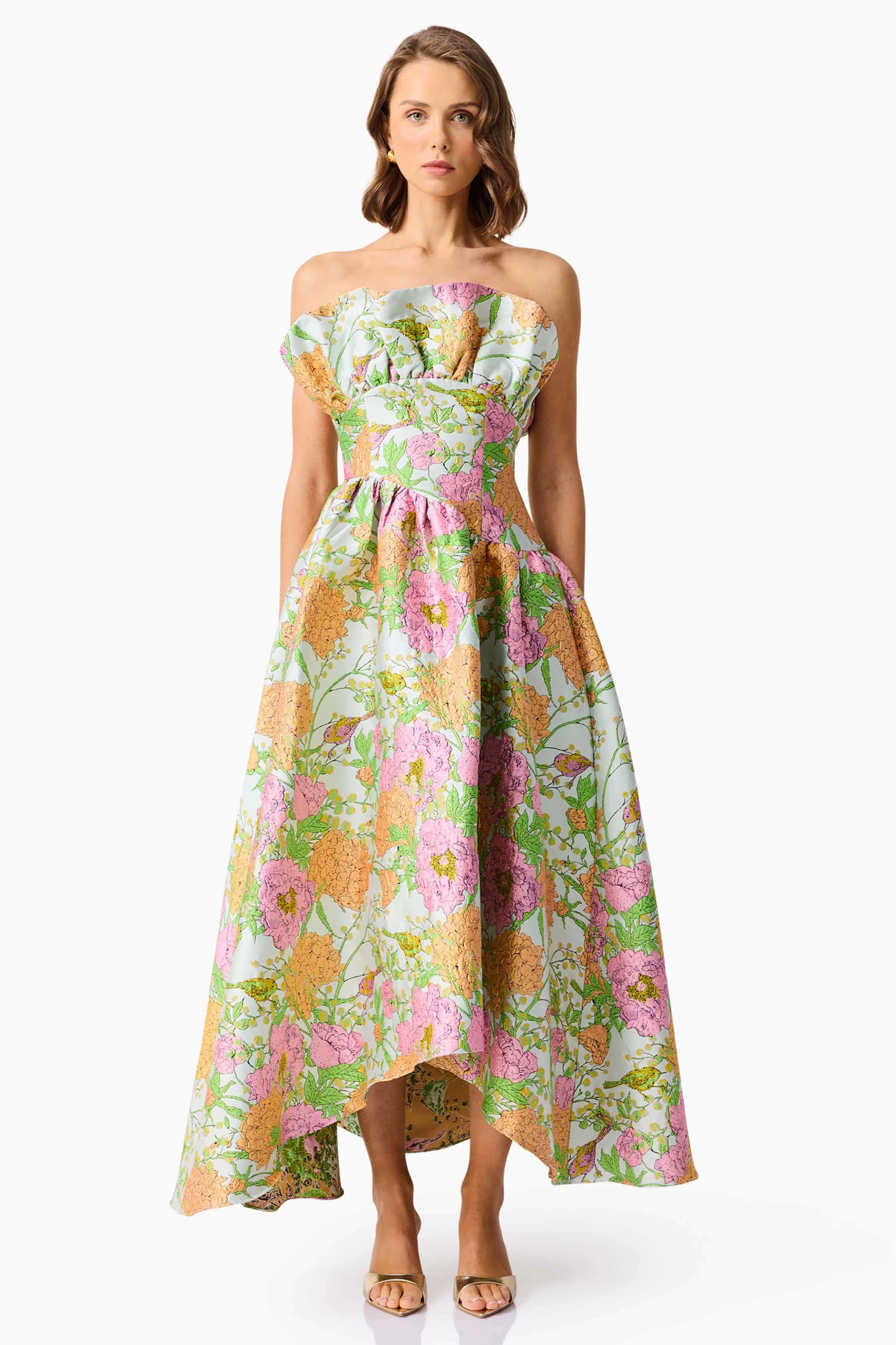 Satin Floral Off Shoulder  Midi Dress