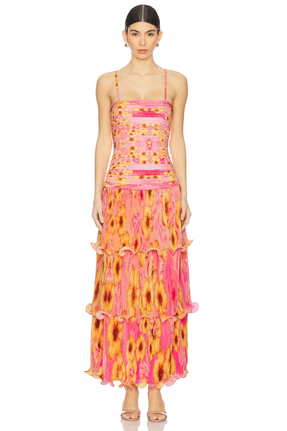 Floral Pleated Slip Midi Dress
