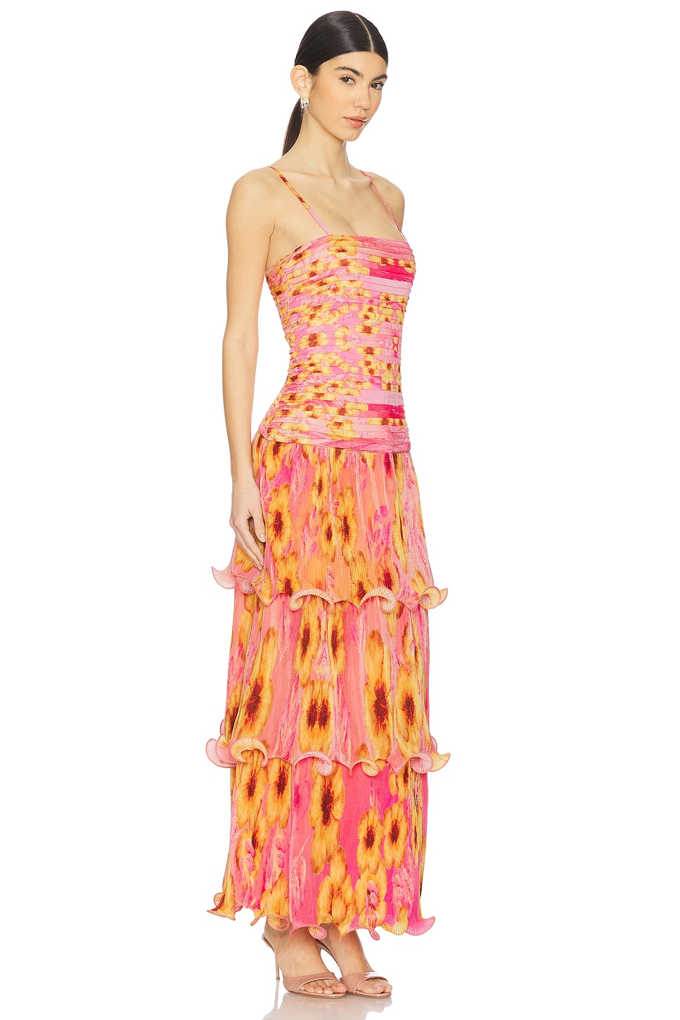 Floral Pleated Slip Midi Dress