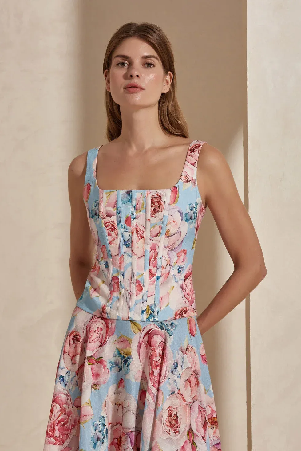 Floral Square Collar Sleeveless Top & Maxi Skirt Set