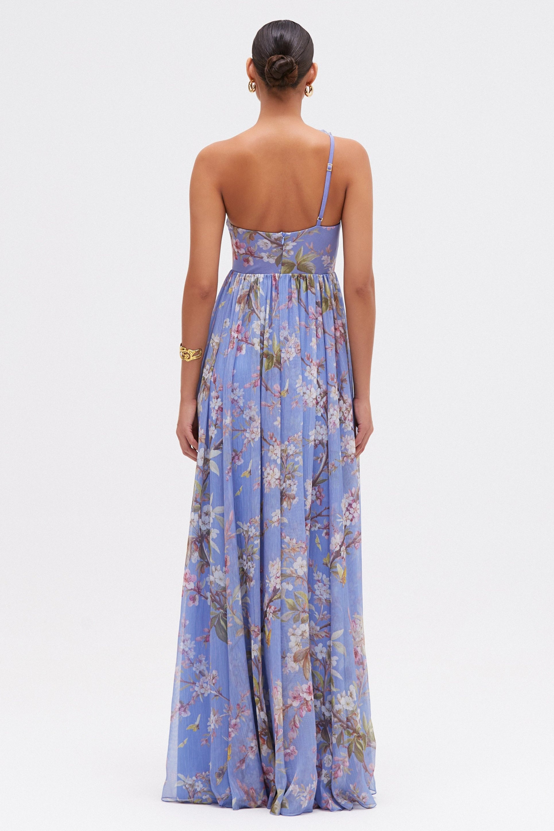 Floral One Shoulder Ruffle Maxi Dress