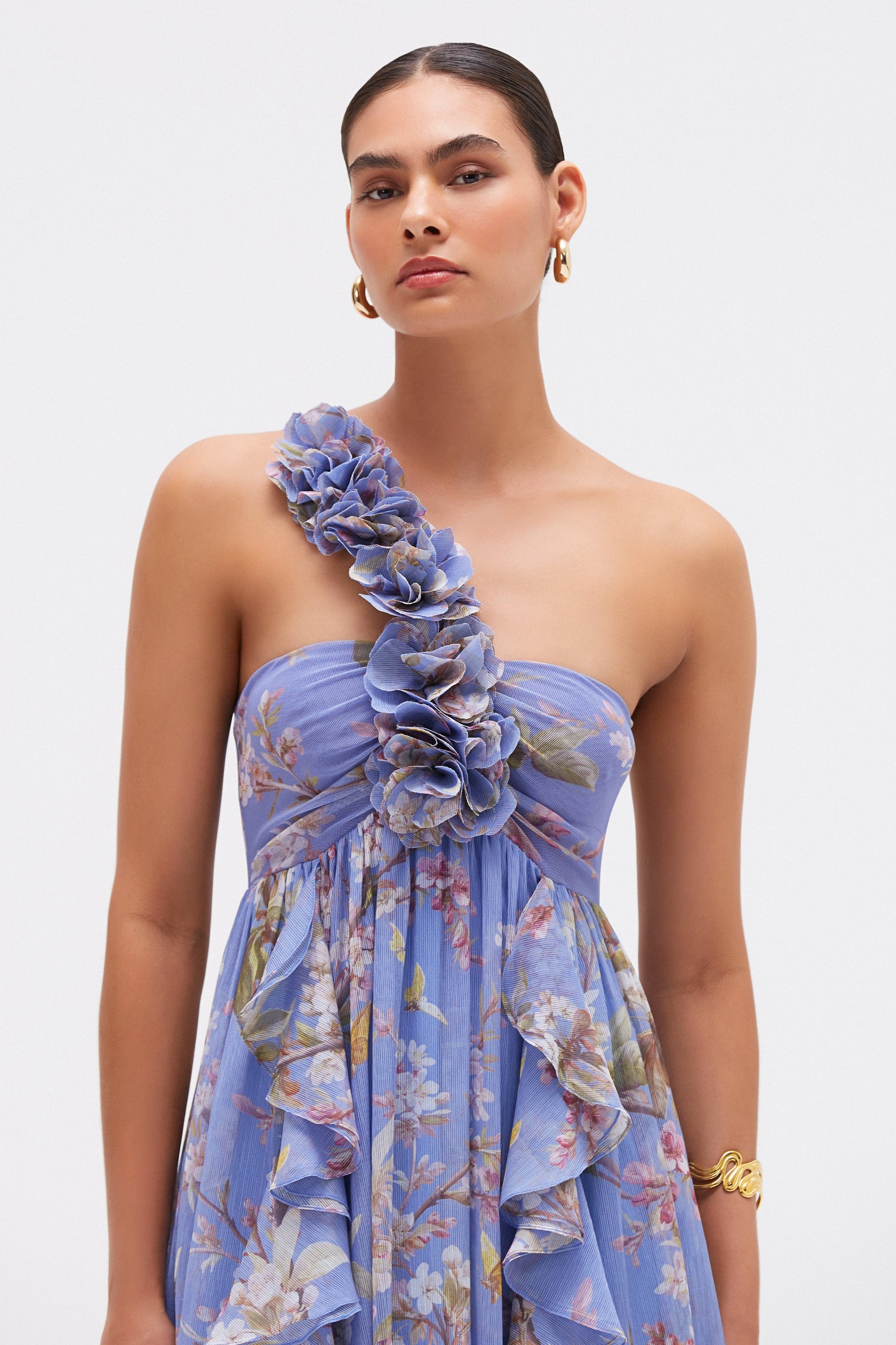 Floral One Shoulder Ruffle Maxi Dress