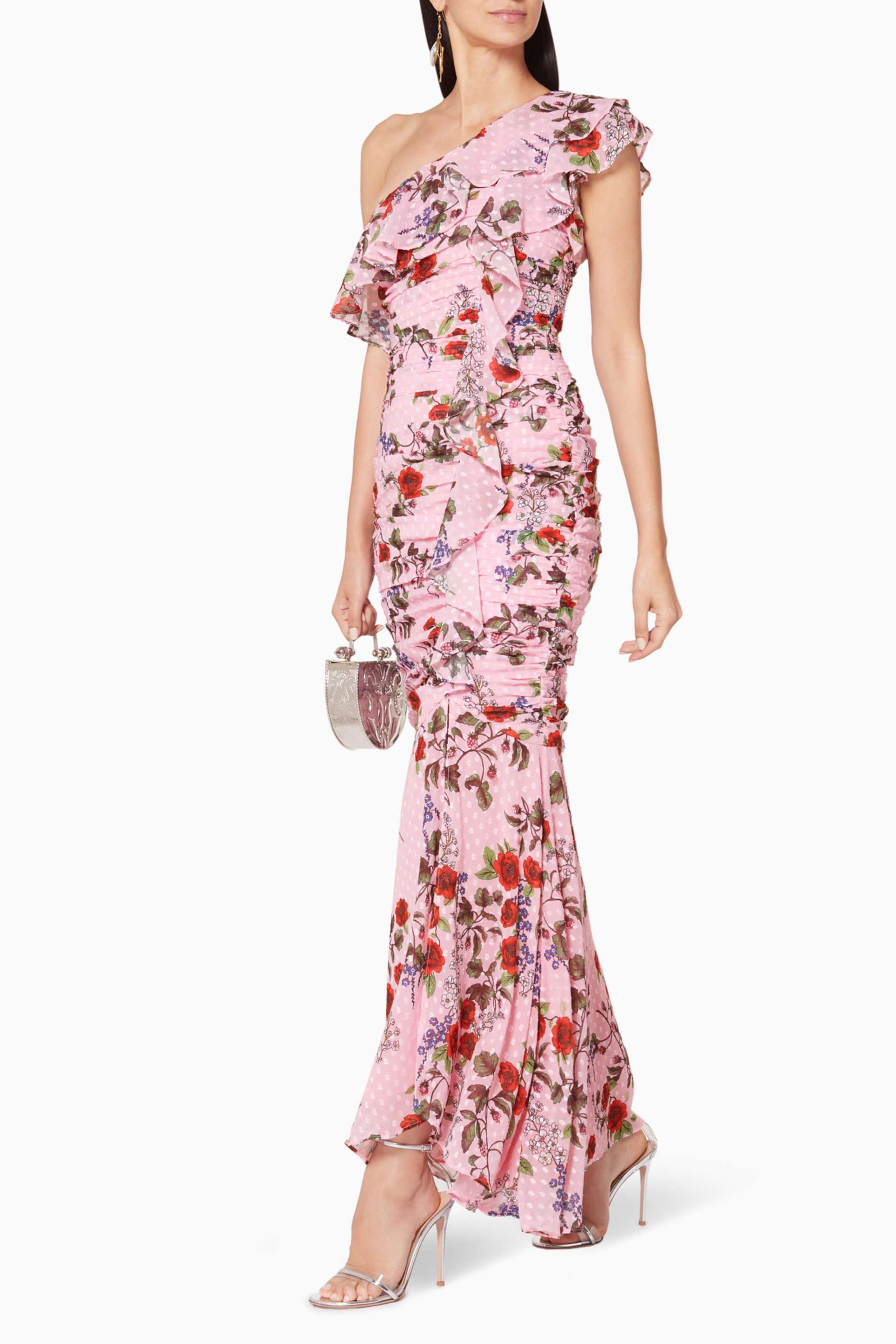 Burn-Out Floral Ruffle Midi Dress