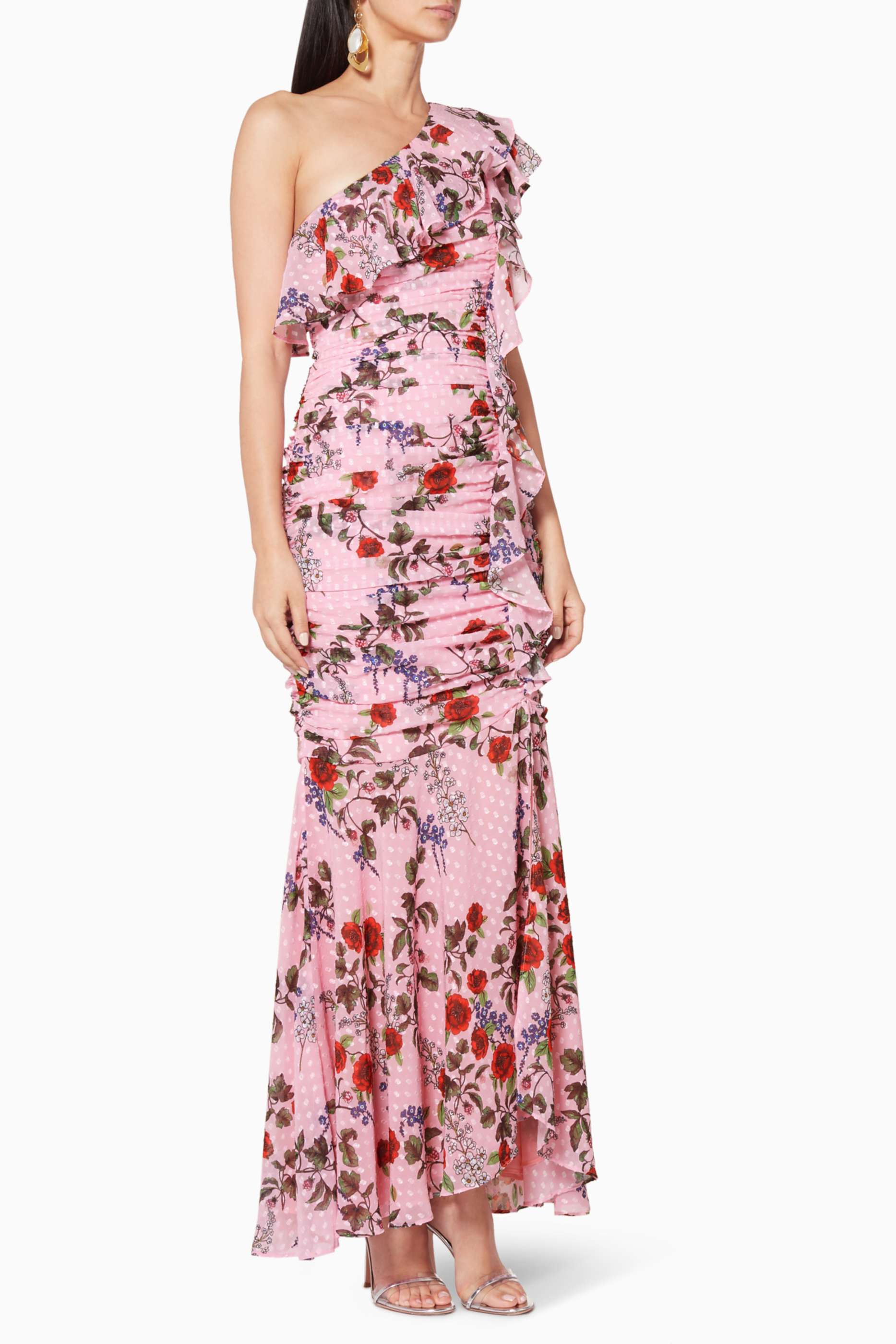 Burn-Out Floral Ruffle Midi Dress