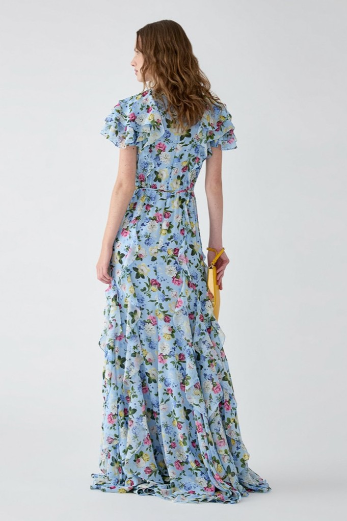 Floral Chiffon Ruffle Maxi Dress