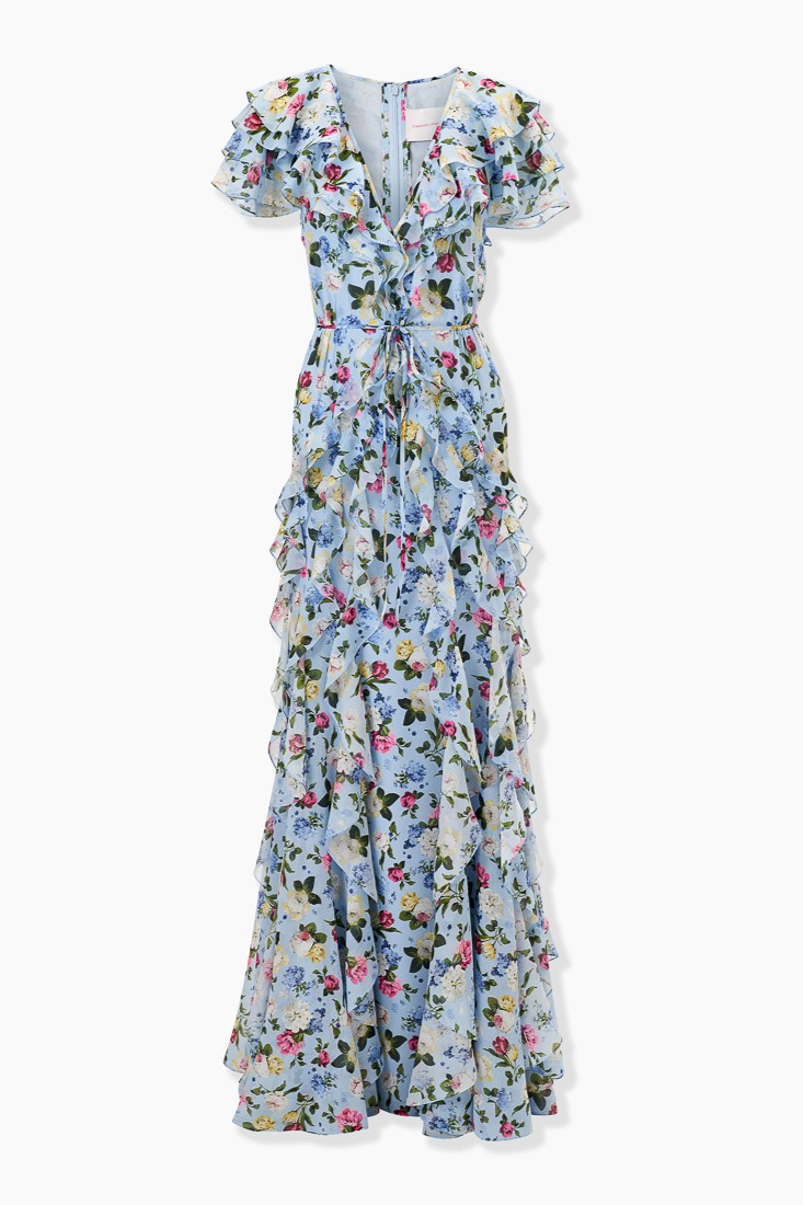 Floral Chiffon Ruffle Maxi Dress