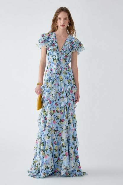 Floral Chiffon Ruffle Maxi Dress