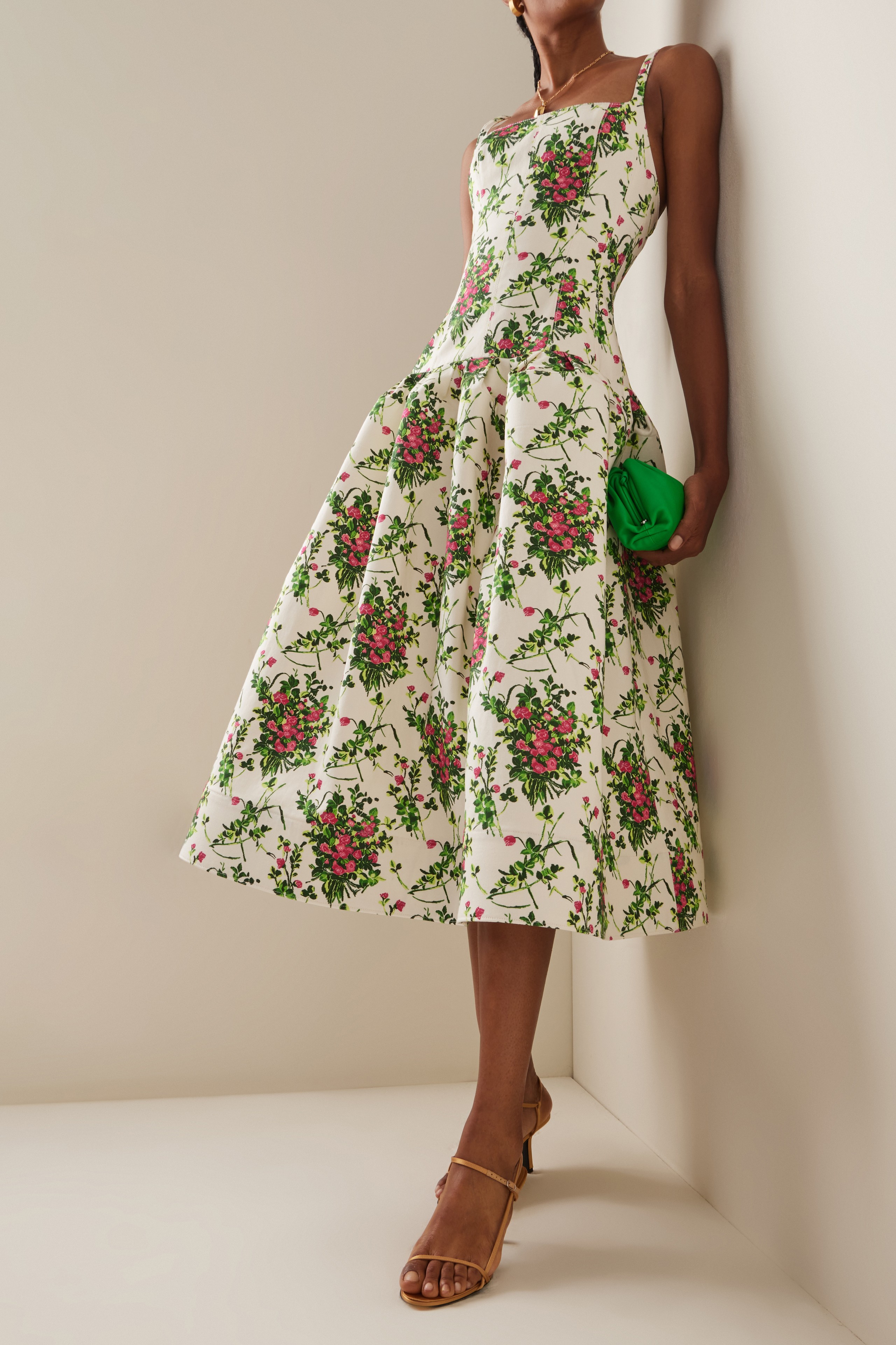 Floral Ruched Slip Midi Dress