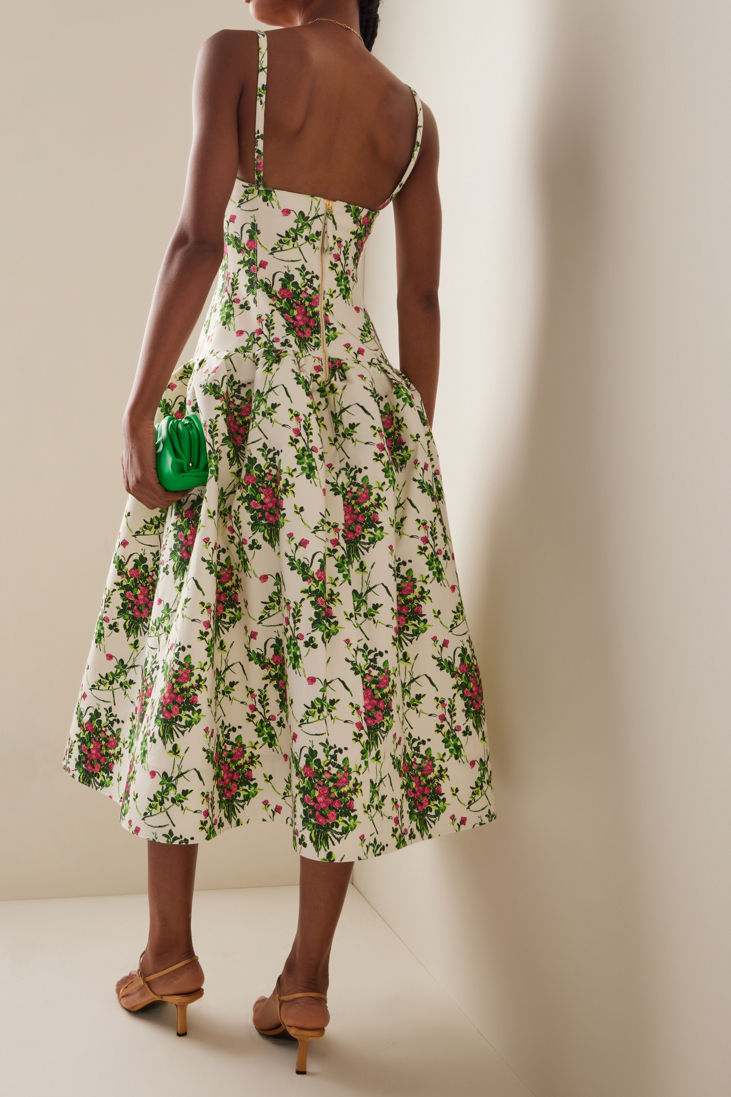 Floral Ruched Slip Midi Dress