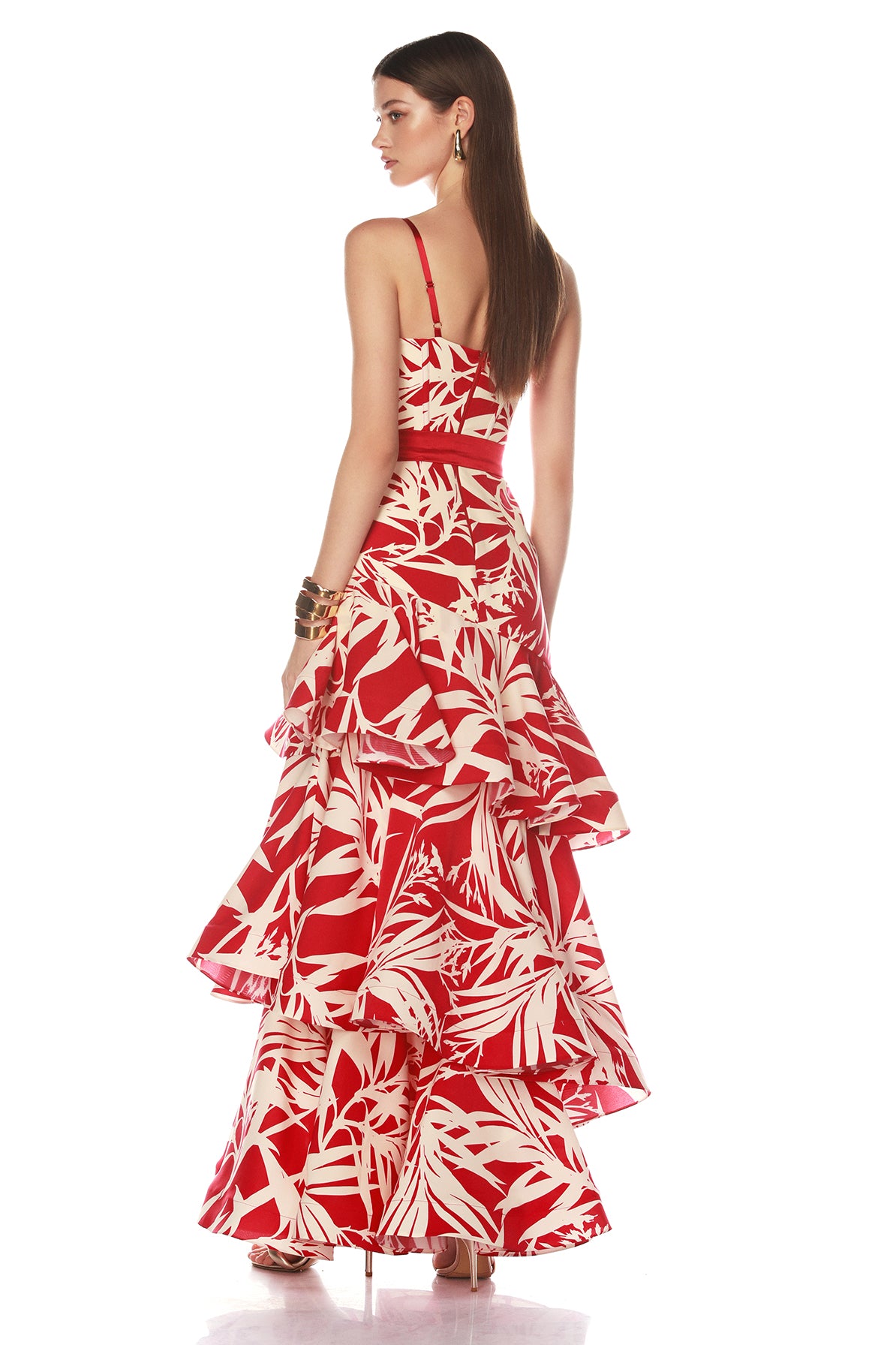 Botanical Print Ruffle Slip Maxi Dress