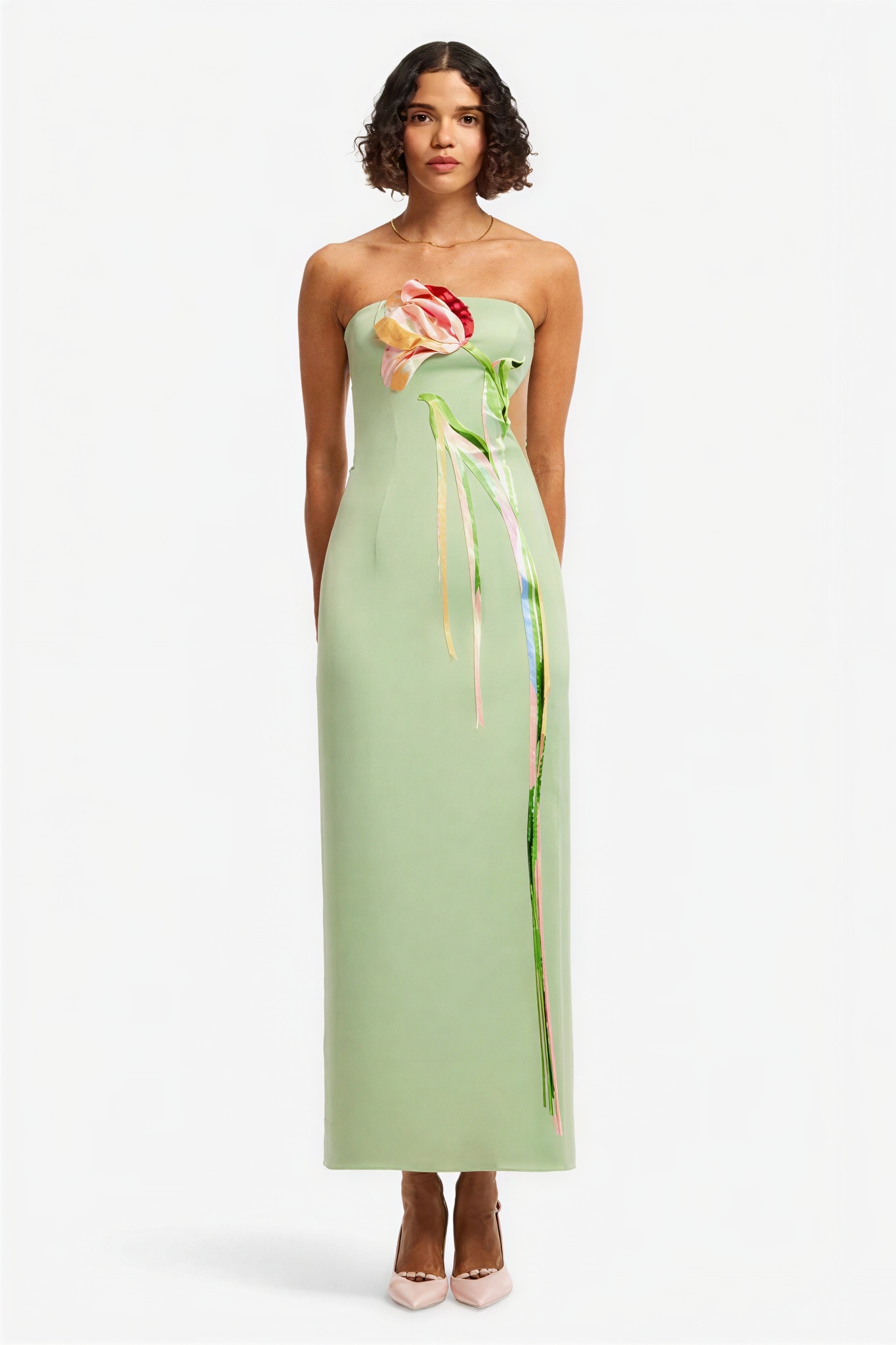 Embroidered Slit Off Shoulder Midi Dress