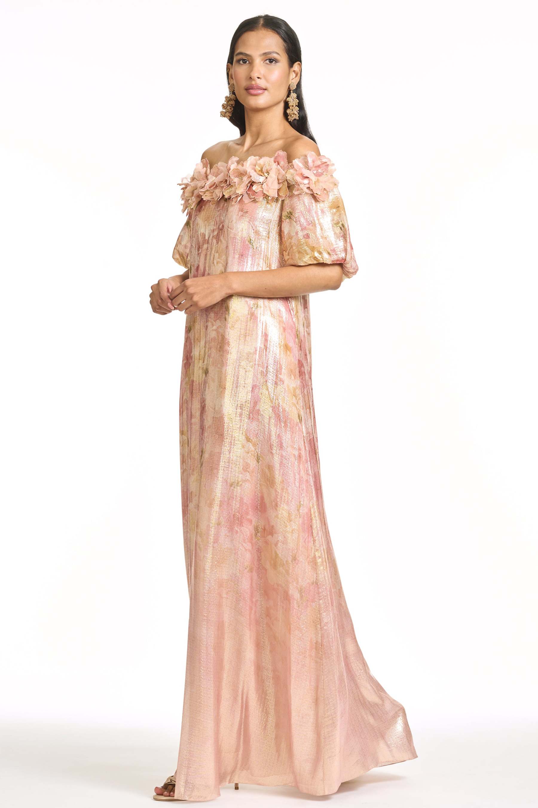 3D Flower Off Shoulder Maxi Dress