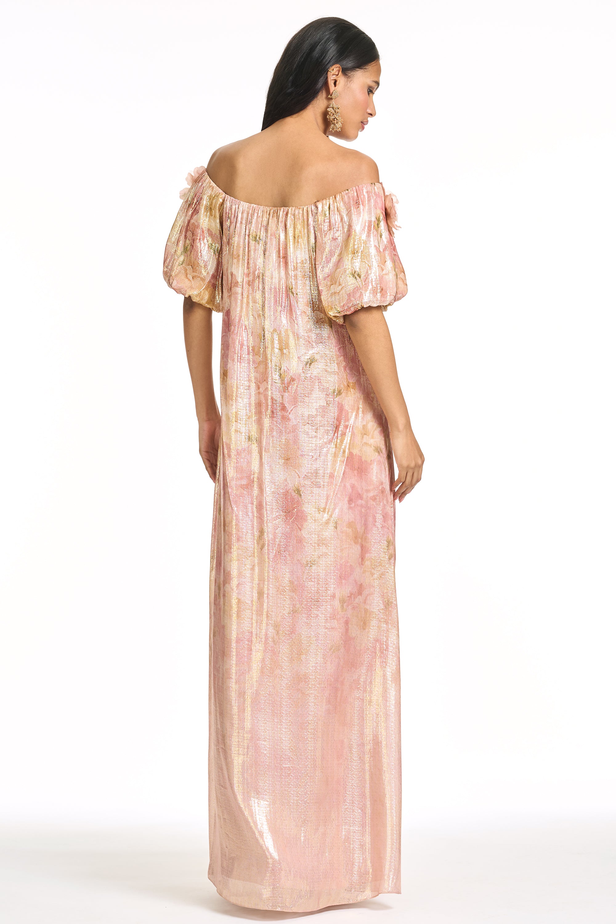 3D Flower Off Shoulder Maxi Dress