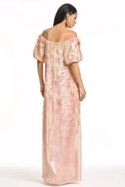 3D Flower Off Shoulder Maxi Dress