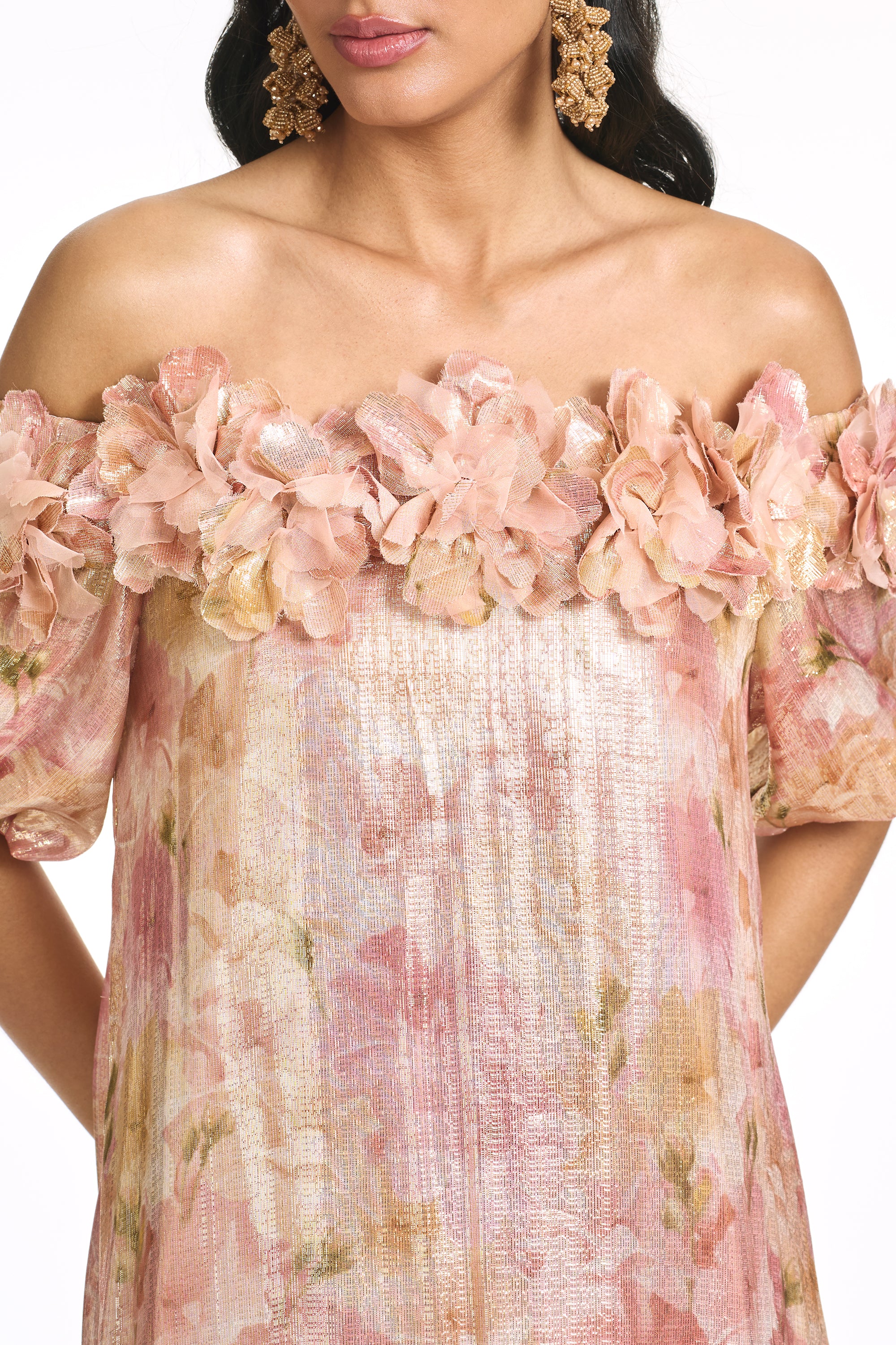 3D Flower Off Shoulder Maxi Dress