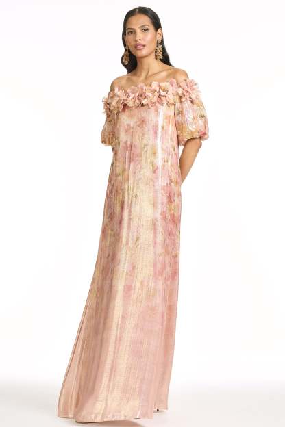 3D Flower Off Shoulder Maxi Dress