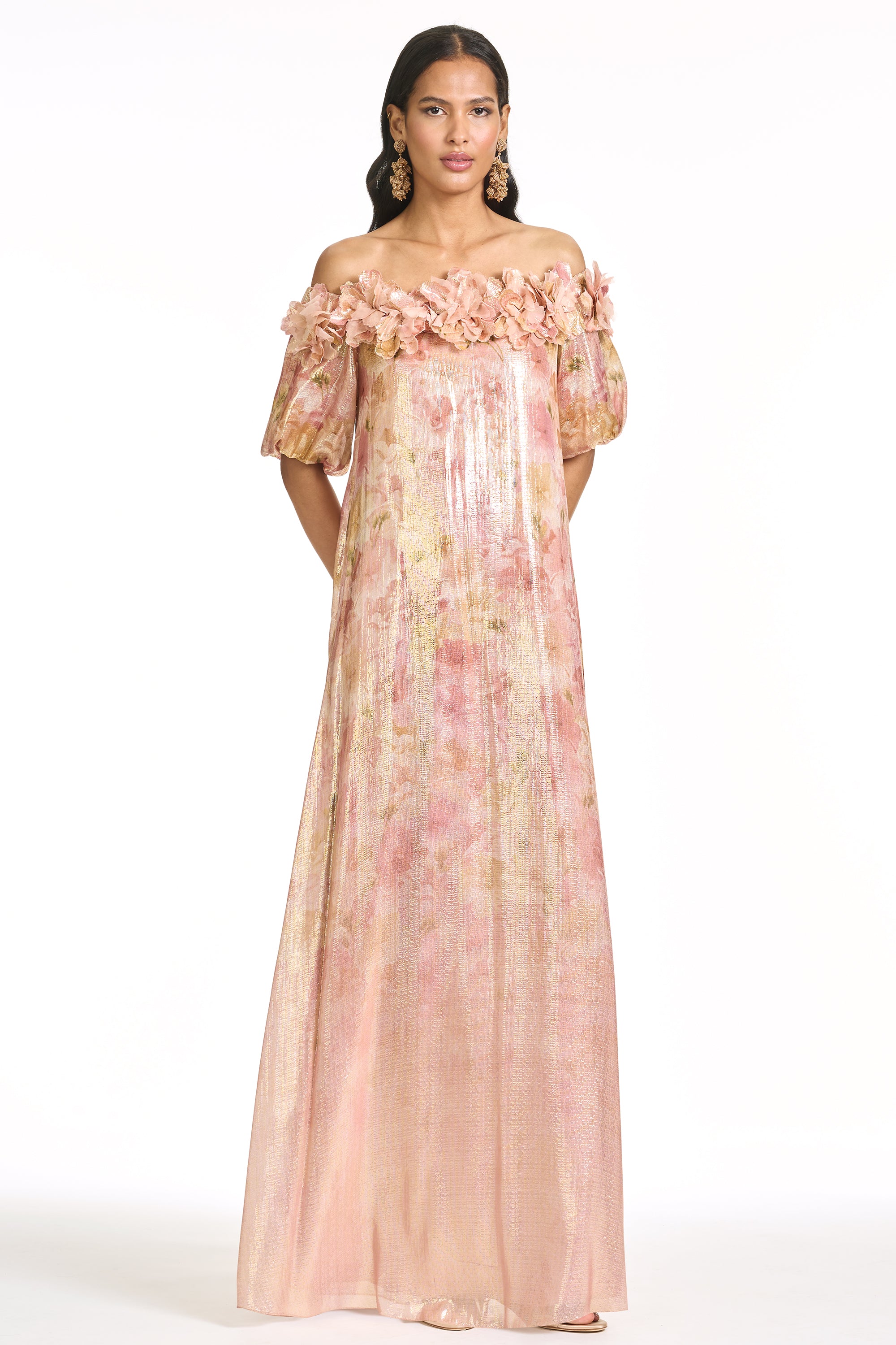 3D Flower Off Shoulder Maxi Dress