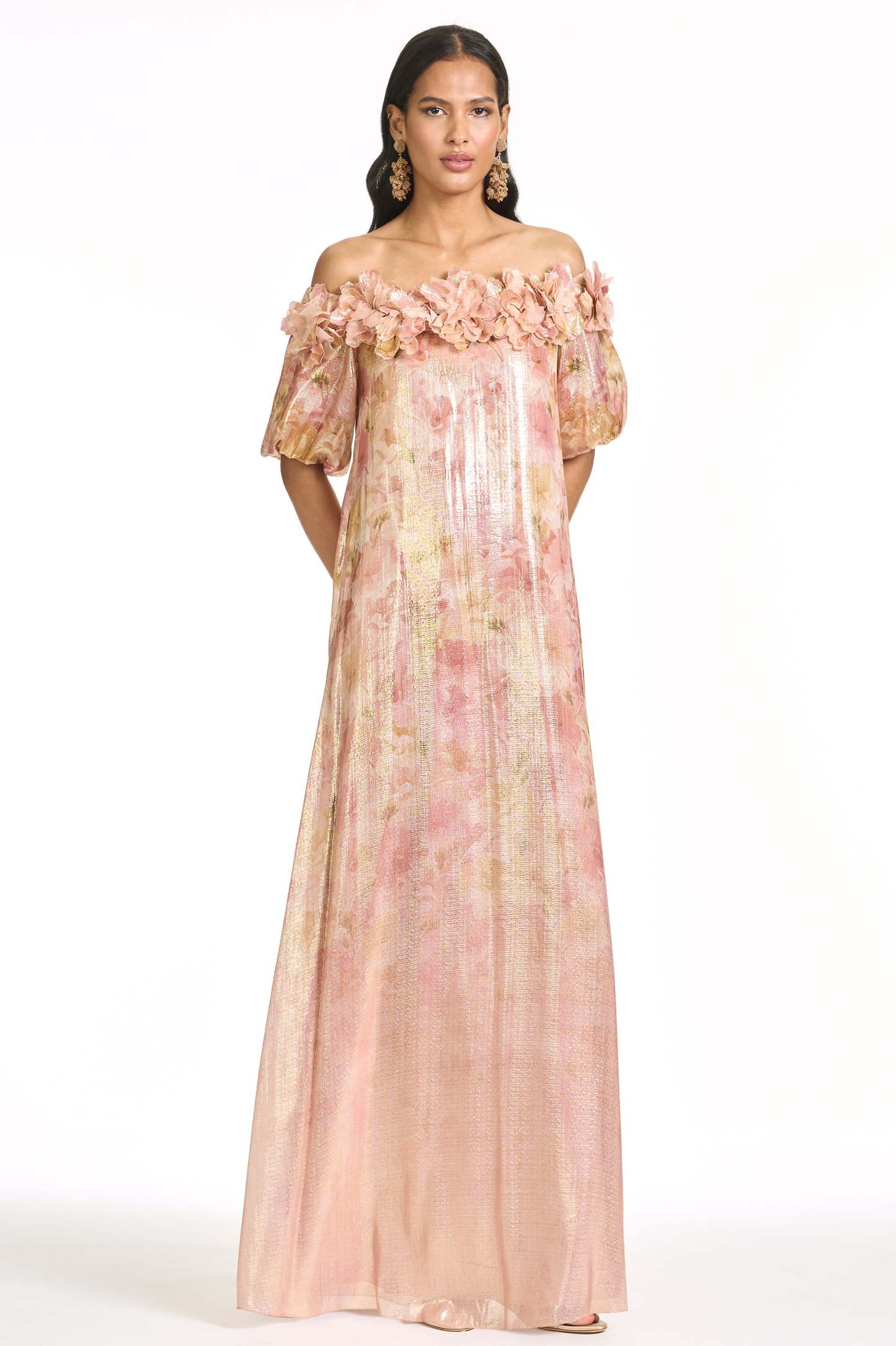 3D Flower Off Shoulder Maxi Dress
