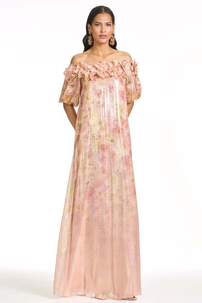 3D Flower Off Shoulder Maxi Dress