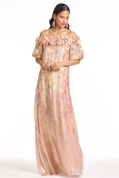 3D Flower Off Shoulder Maxi Dress