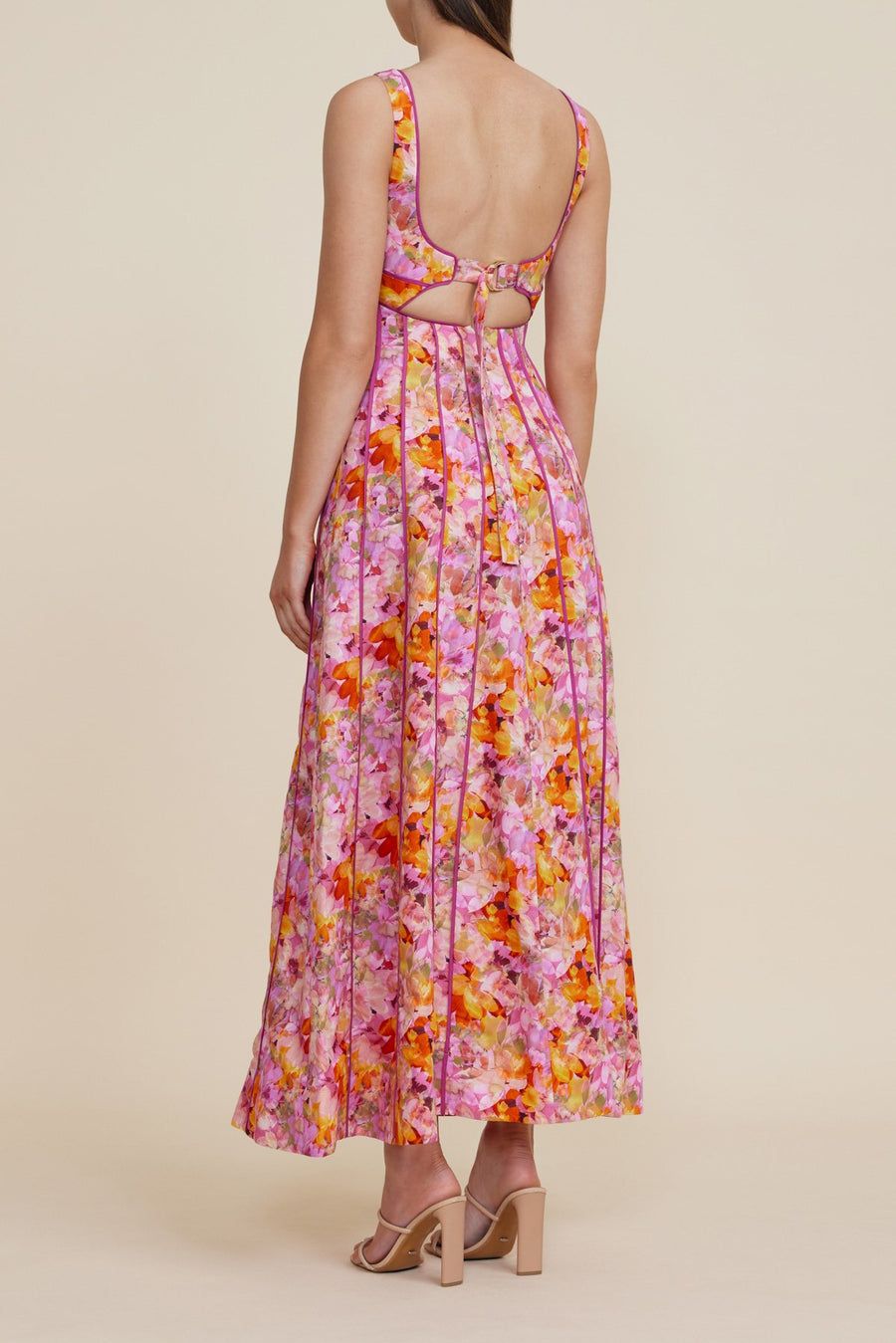 Floral Piping Slip Midi Dress