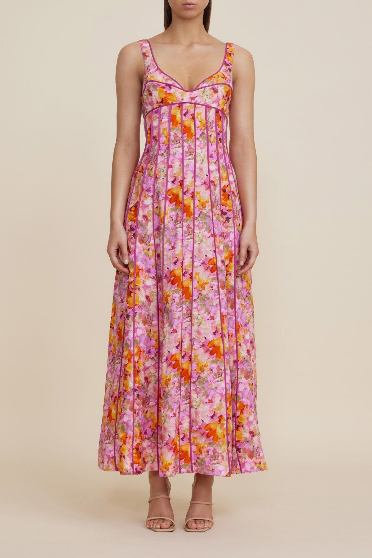 Floral Piping Slip Midi Dress