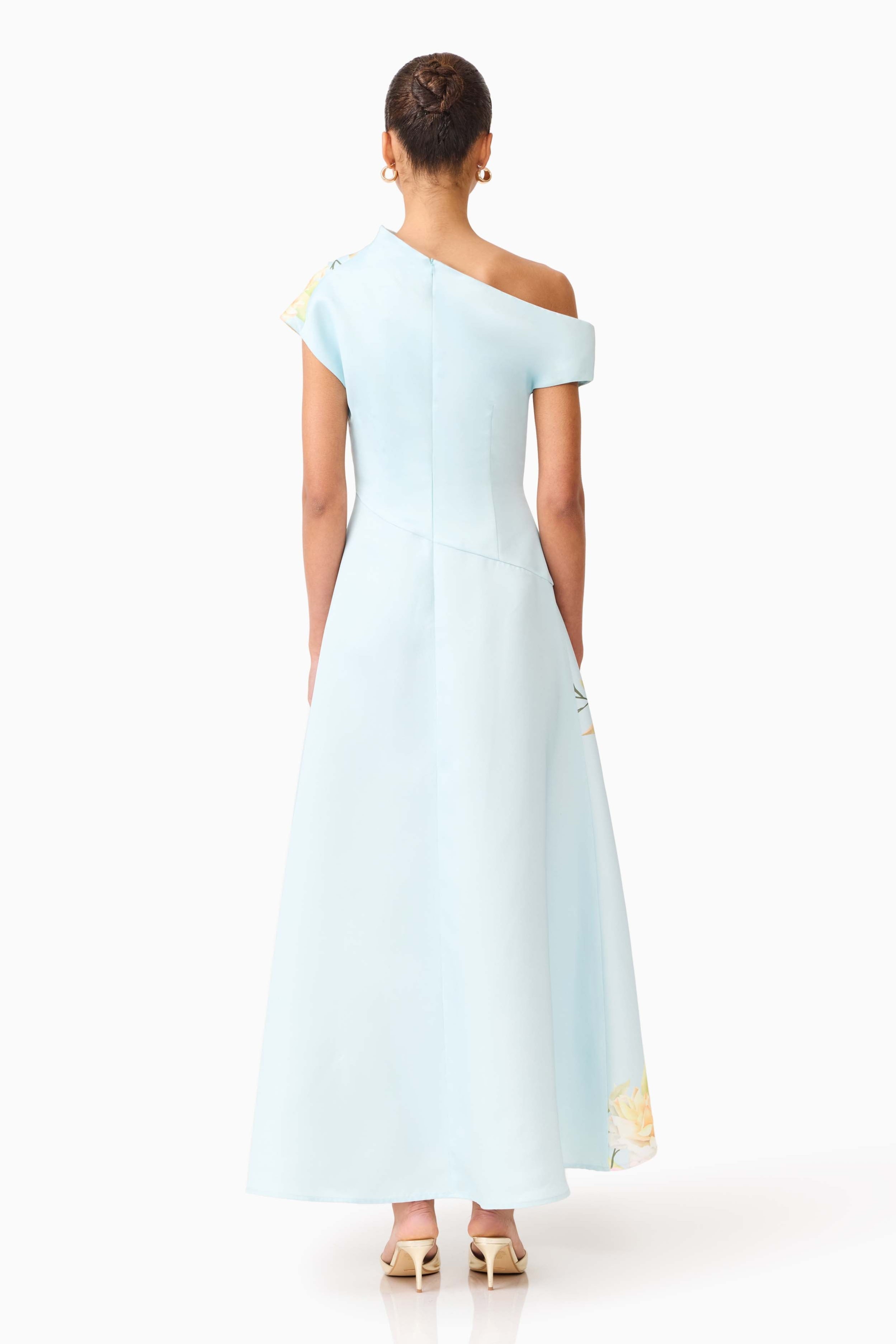 Floral Ruched One Shoulder Midi Dress