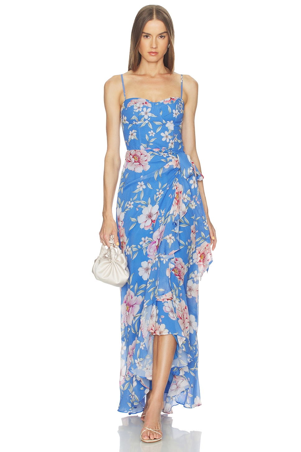 Floral Ruffle Lace-Up Midi Dress