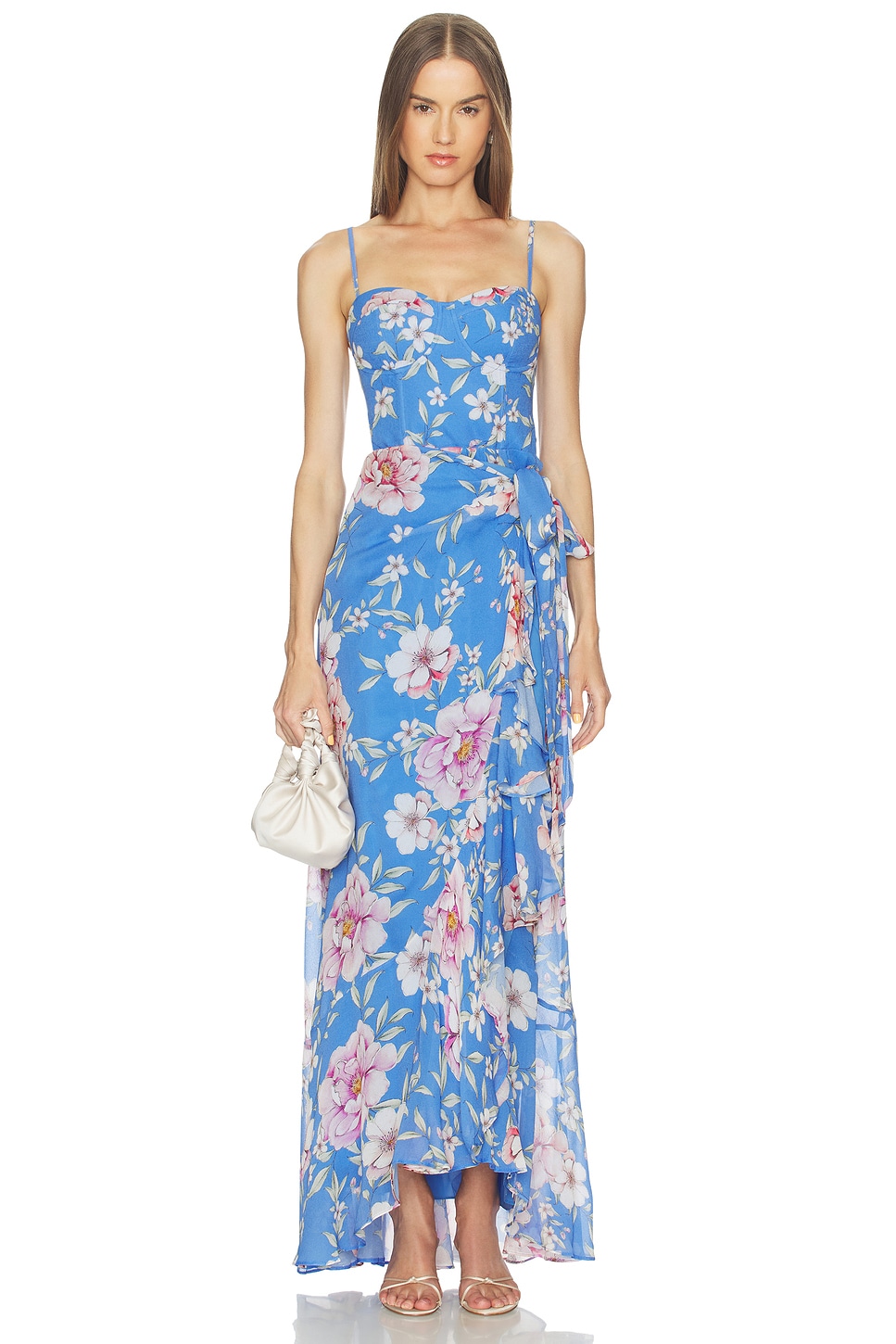 Floral Ruffle Lace-Up Midi Dress