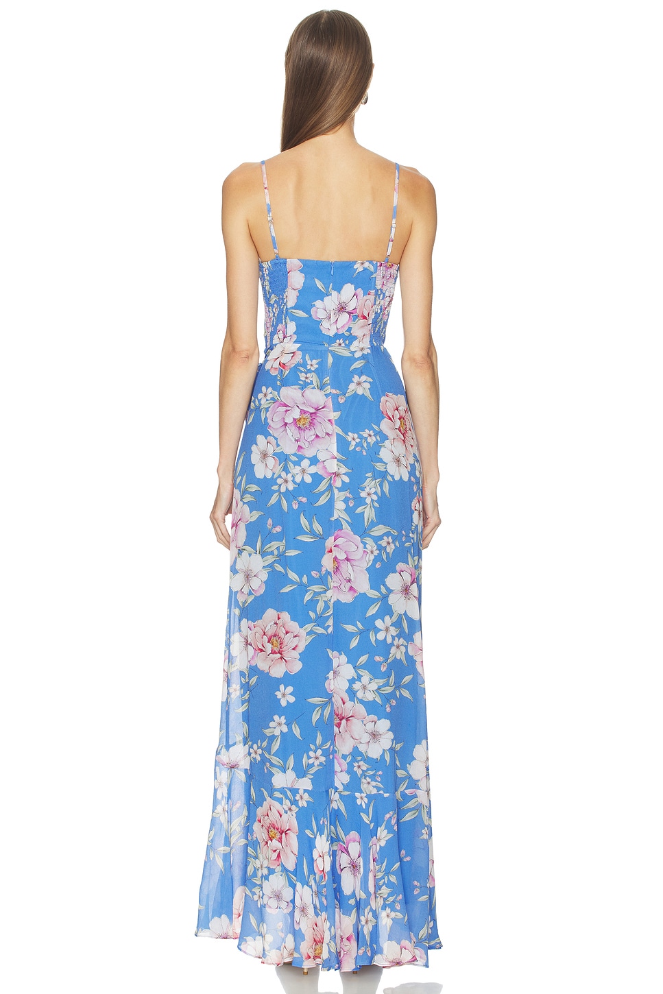 Floral Ruffle Lace-Up Midi Dress