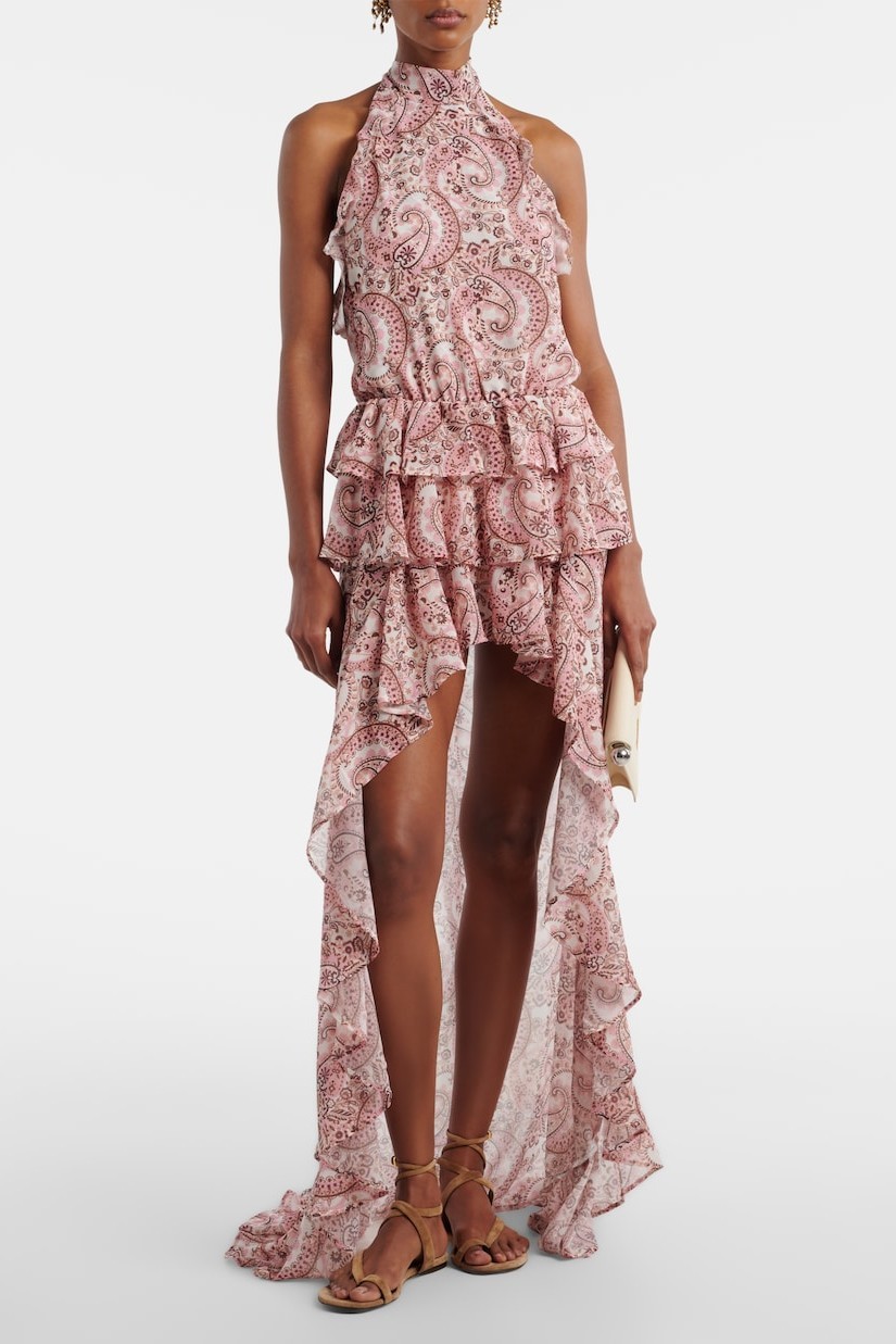 Paisley Print Frill Halter Neck Maxi Dress