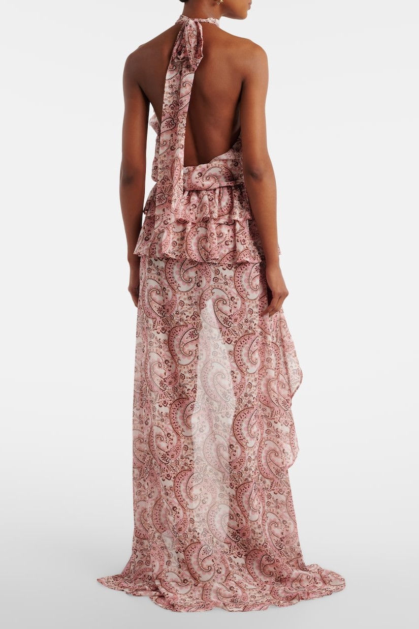 Paisley Print Frill Halter Neck Maxi Dress
