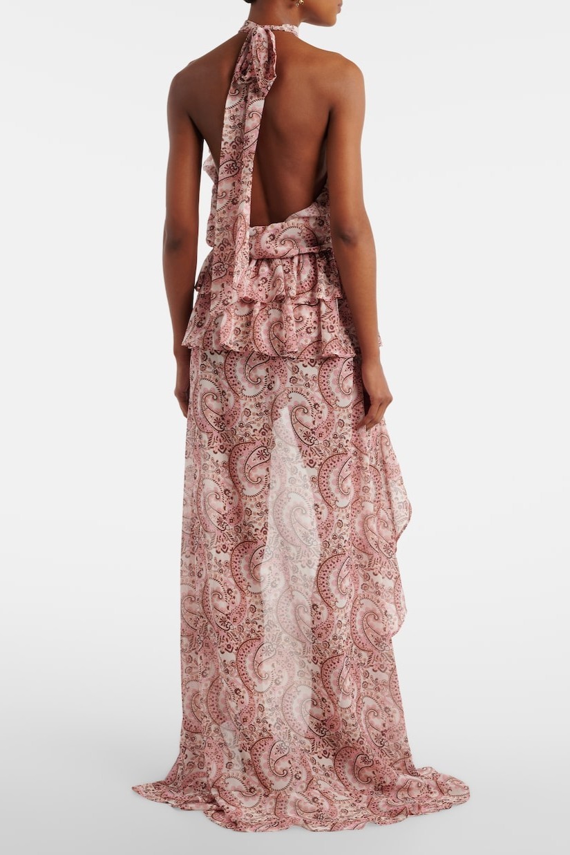 Paisley Print Frill Halter Neck Maxi Dress