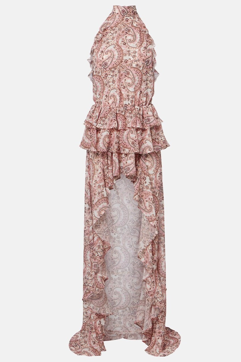 Paisley Print Frill Halter Neck Maxi Dress