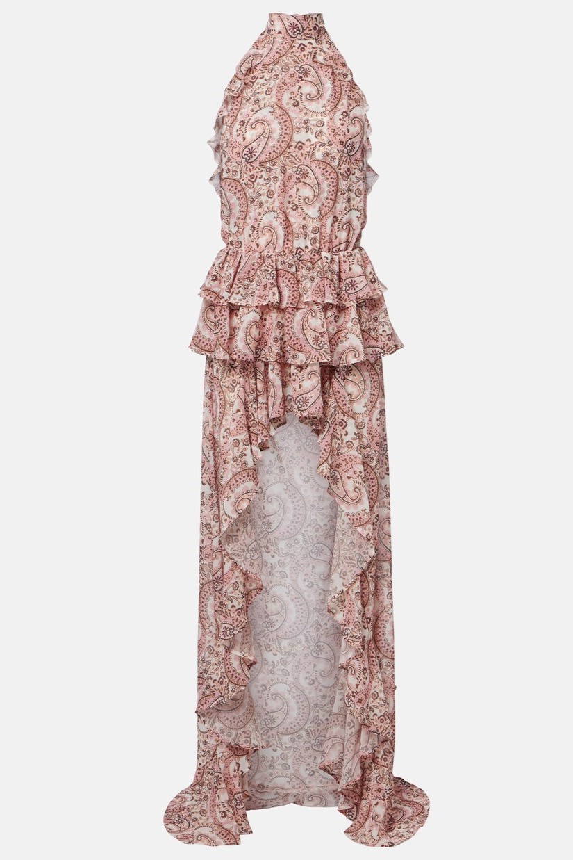 Paisley Print Frill Halter Neck Maxi Dress