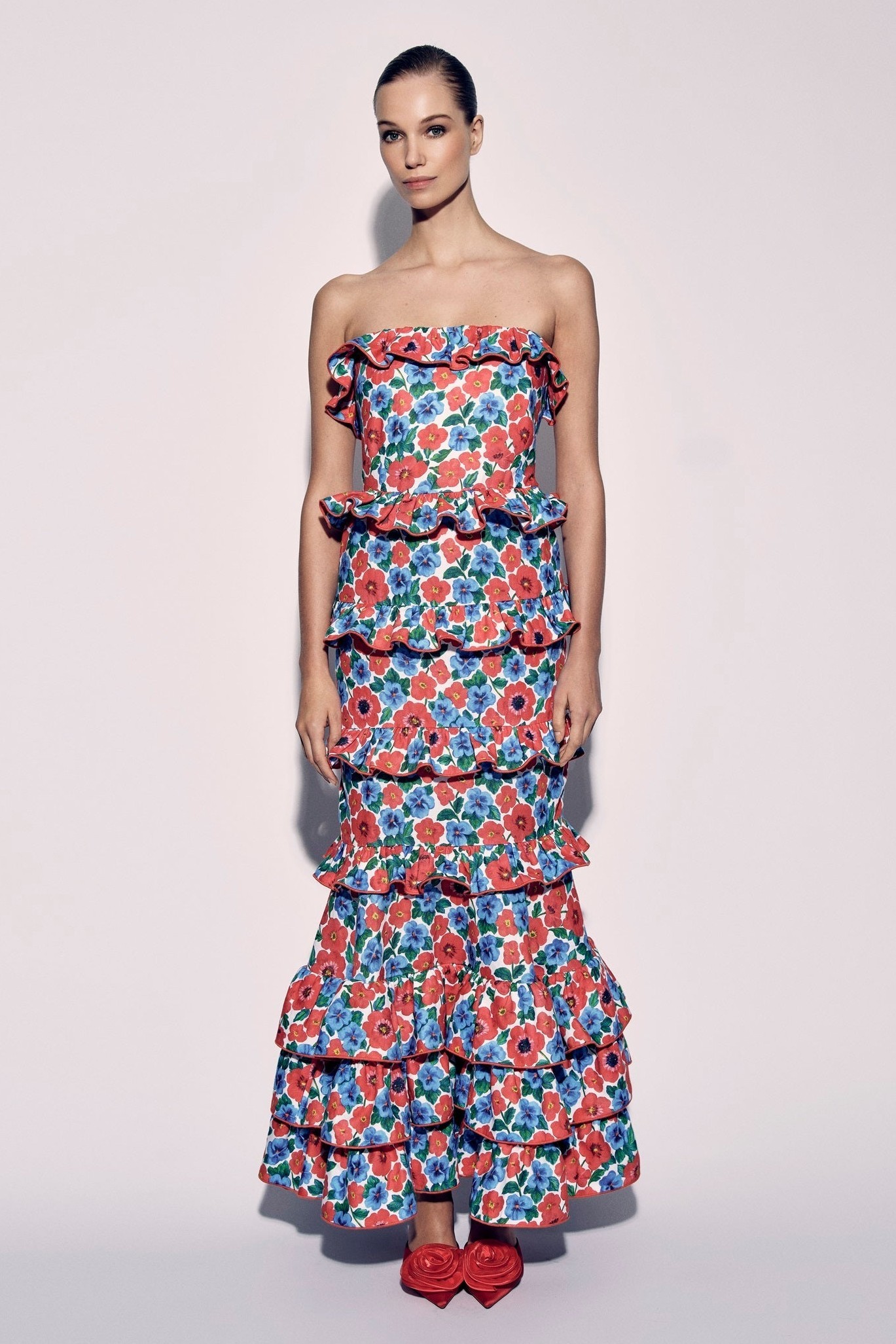 Floral Ruffle Off Shoulder Maxi Dress