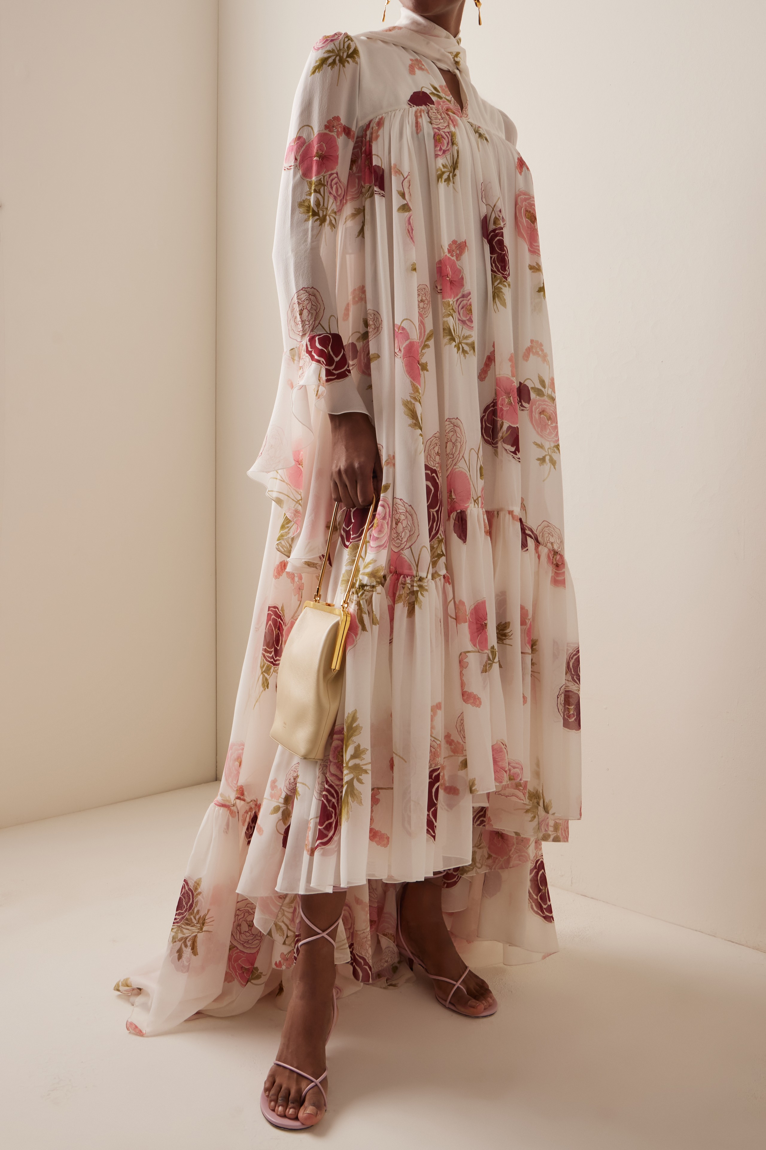 Chiffon Floral Ruffle Maxi Dress