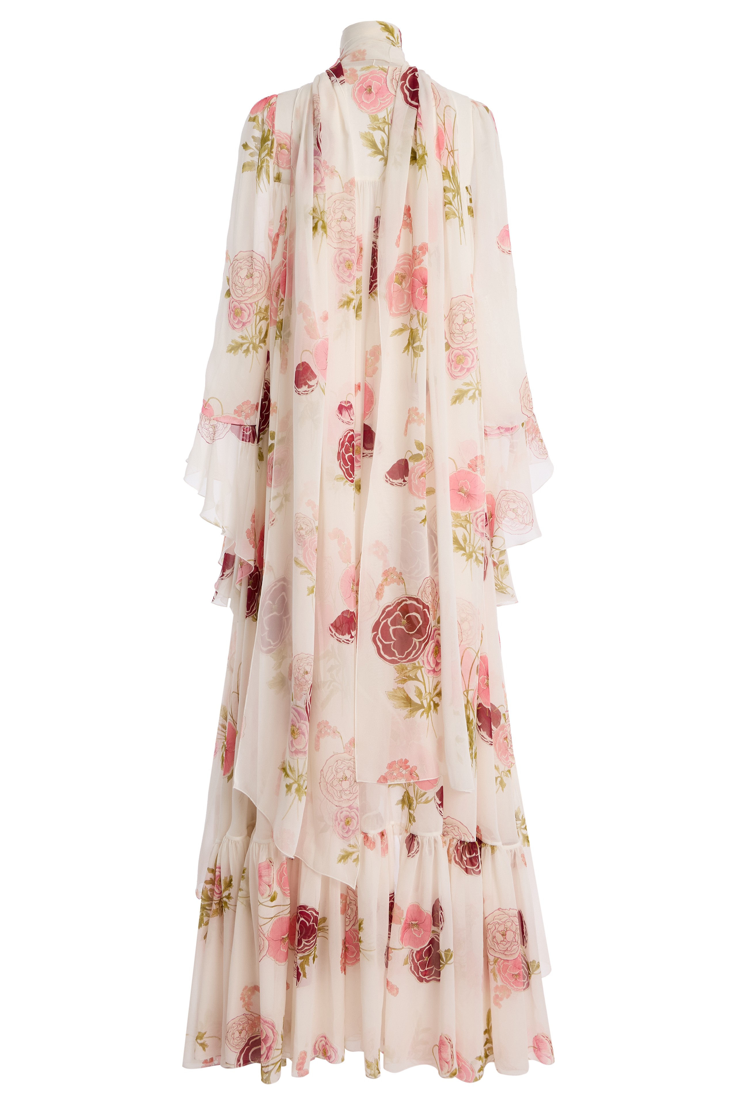 Chiffon Floral Ruffle Maxi Dress
