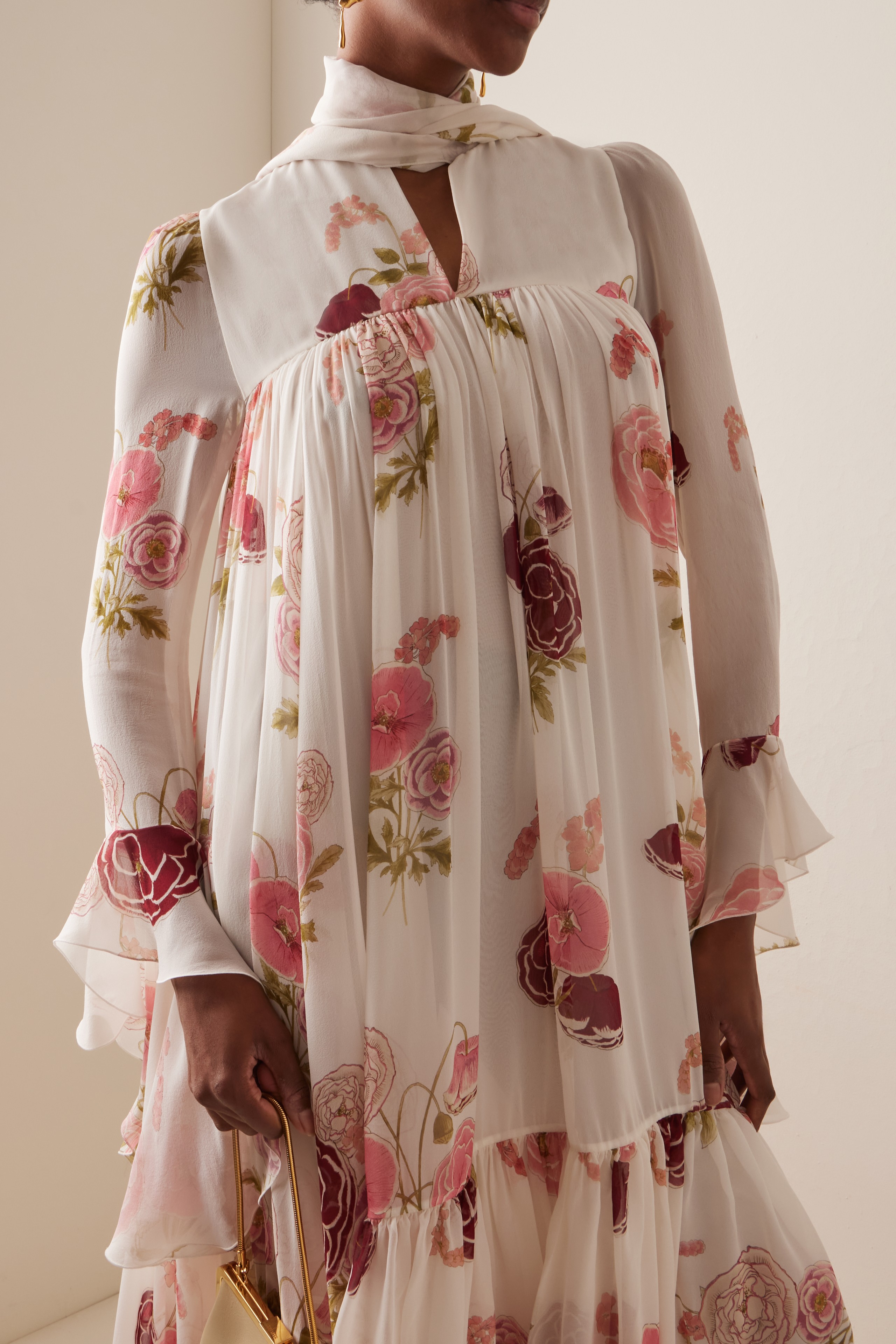 Chiffon Floral Ruffle Maxi Dress
