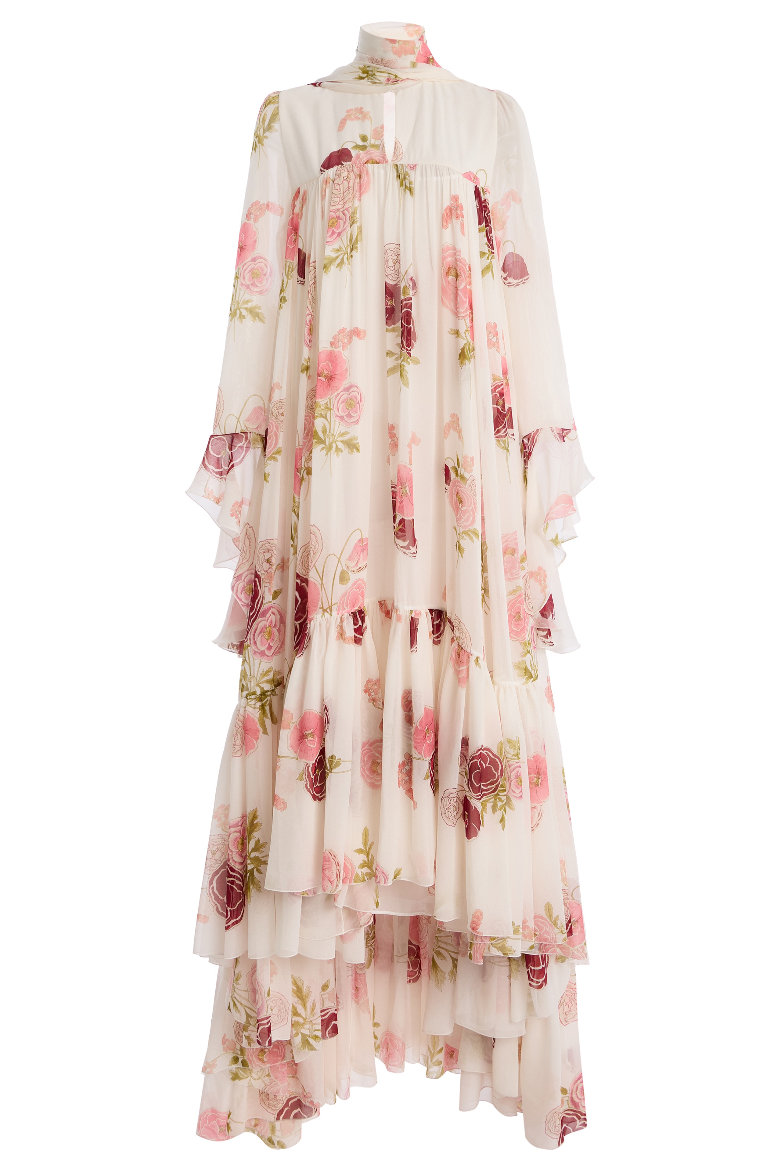 Chiffon Floral Ruffle Maxi Dress