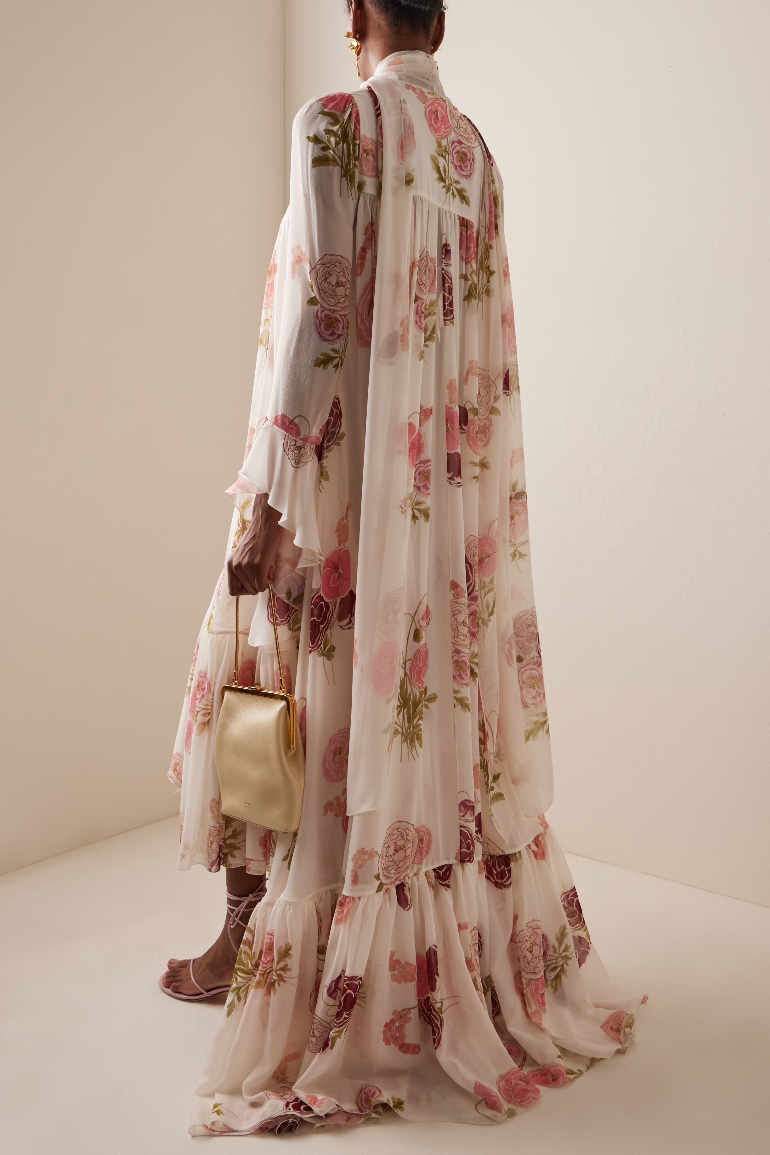 Chiffon Floral Ruffle Maxi Dress