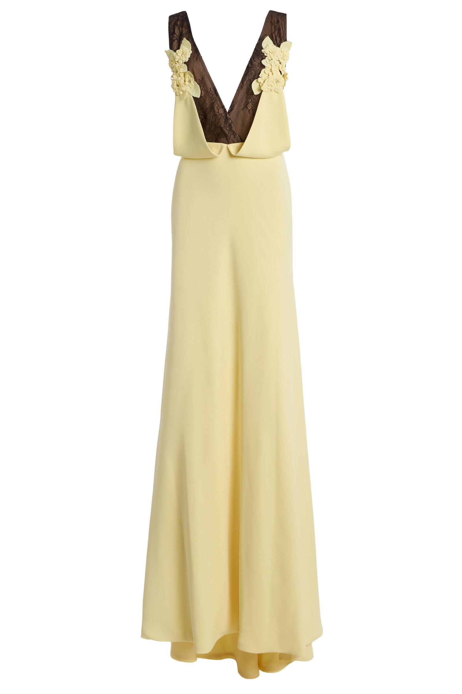 Contrast Color Lace 3D Flower Maxi Dress